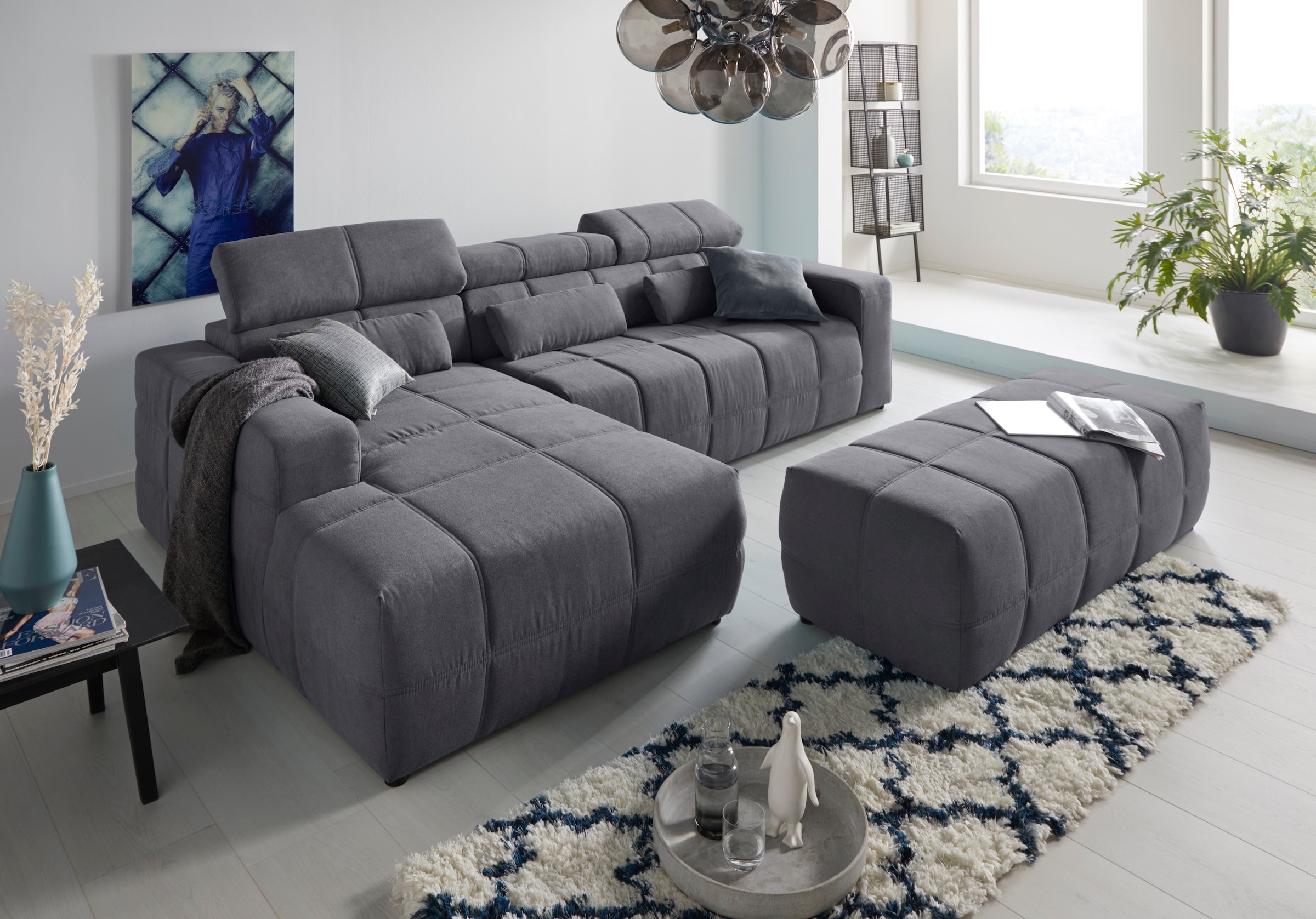 DOMO collection Ecksofa »Brandon grosse Ausführung B/T/H: 289/177/80 cm, auch in Leder und Cord«, mit Kopfteilverstellung, wahlweise Sitztiefenverstellung, L-Form