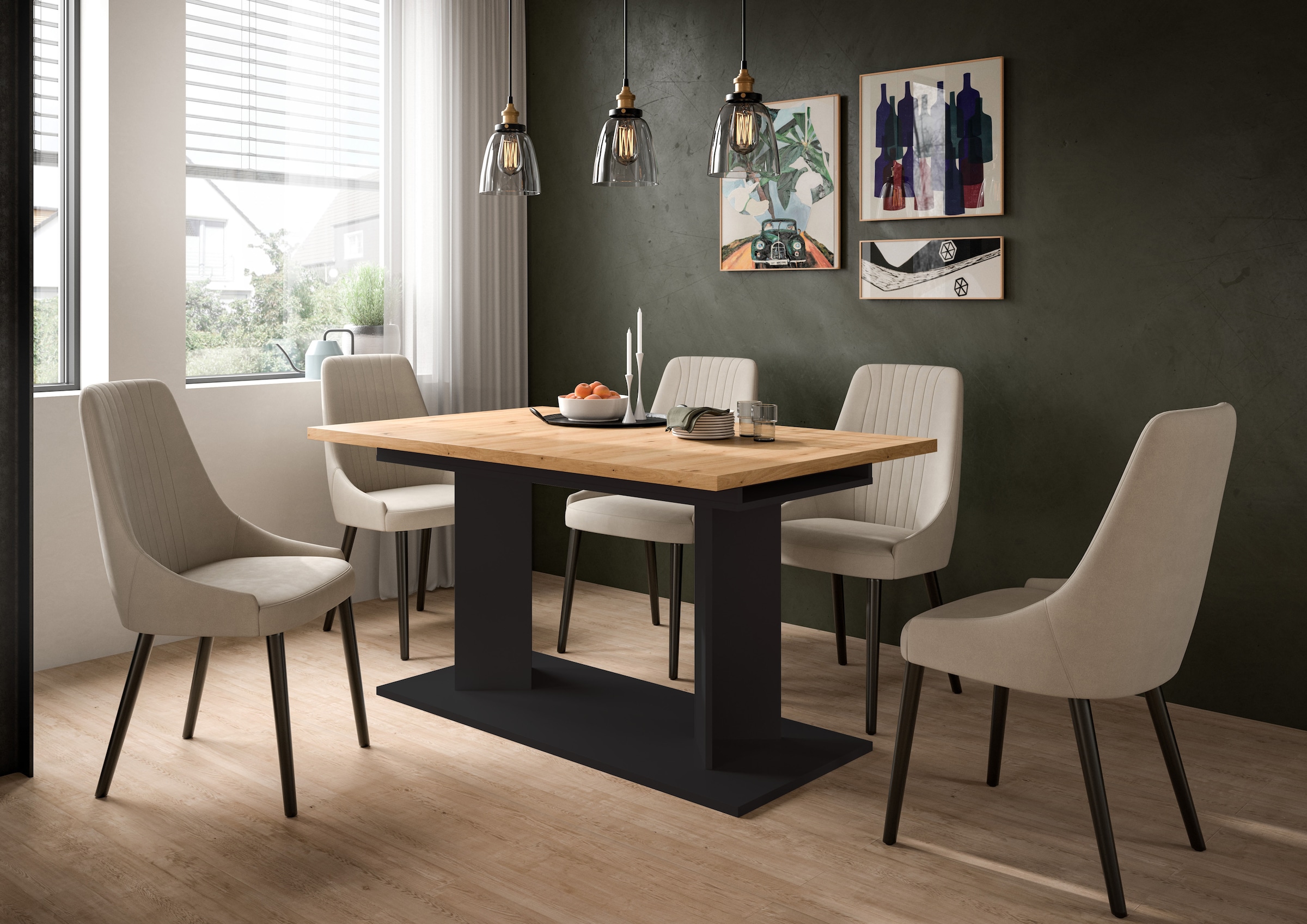 Home affaire Esstisch »GERO, 140-190 cm, 2-fach ausziehbar, Säulengestell« in verschiedenen Ausführungen erhältlich, 1 Stk. tlg. Tisch, Esstisch, Esszimmer, Esszimmertisch, Küchetisch, Bartisch
