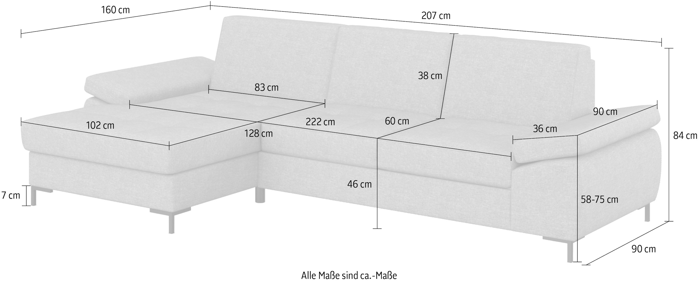 DOMO collection Ecksofa »Capelo, komfortabel, klare Linien zeichnen dieses Design aus, L-Form« mit Armteilverstellung, wahlweise mit Bettfunktion, Federkern
