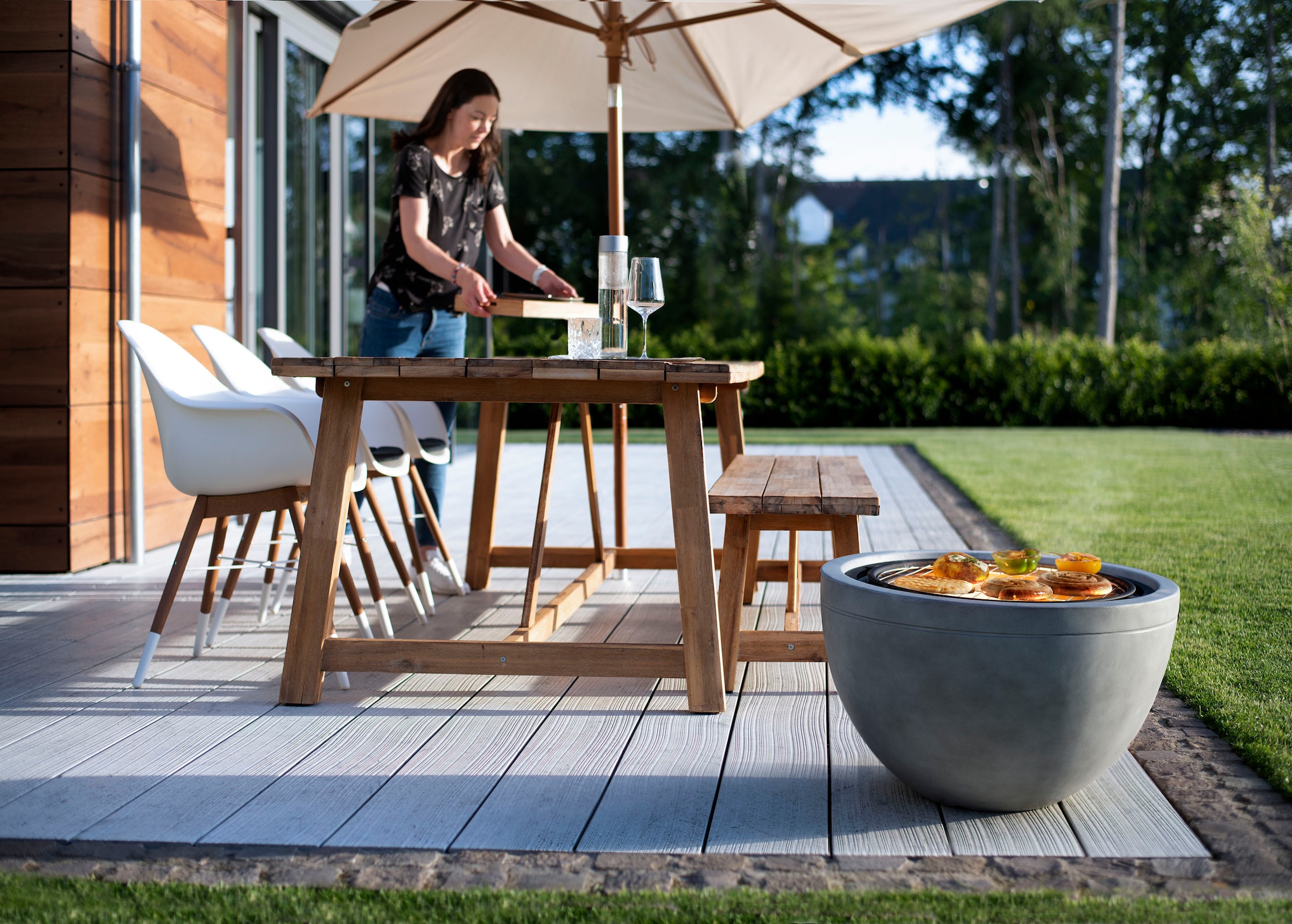 Buschbeck Feuerschale »Madrid 60 grau« ØxH: 60x51 cm, mit Grillfunktion