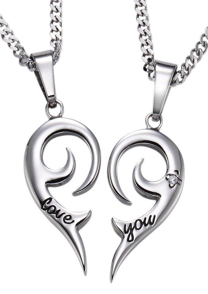 Image of Firetti Schmuckset "Multipack Schmuck Geschenk Halsketten LIEBE" (4 Stk. tlg.) mit Zirkonia (synth.)