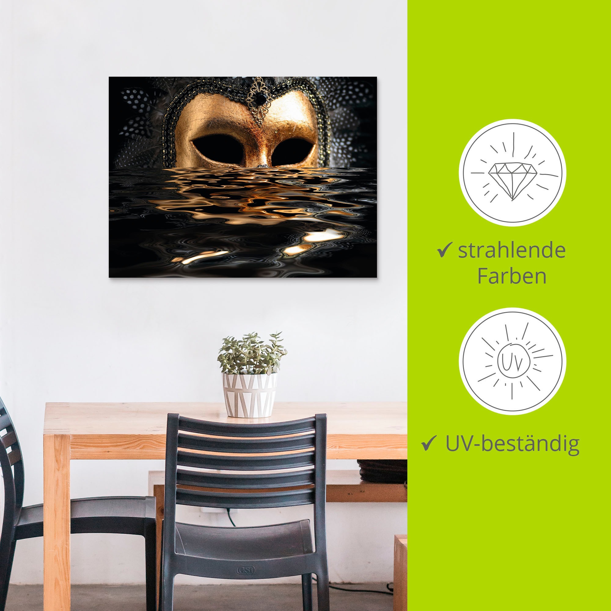 Artland Wandbild »Venezianische Maske mit Blattgold«, Karneval, (1 St.), als Alubild, Outdoorbild, Leinwandbild, Poster, Wandaufkleber
