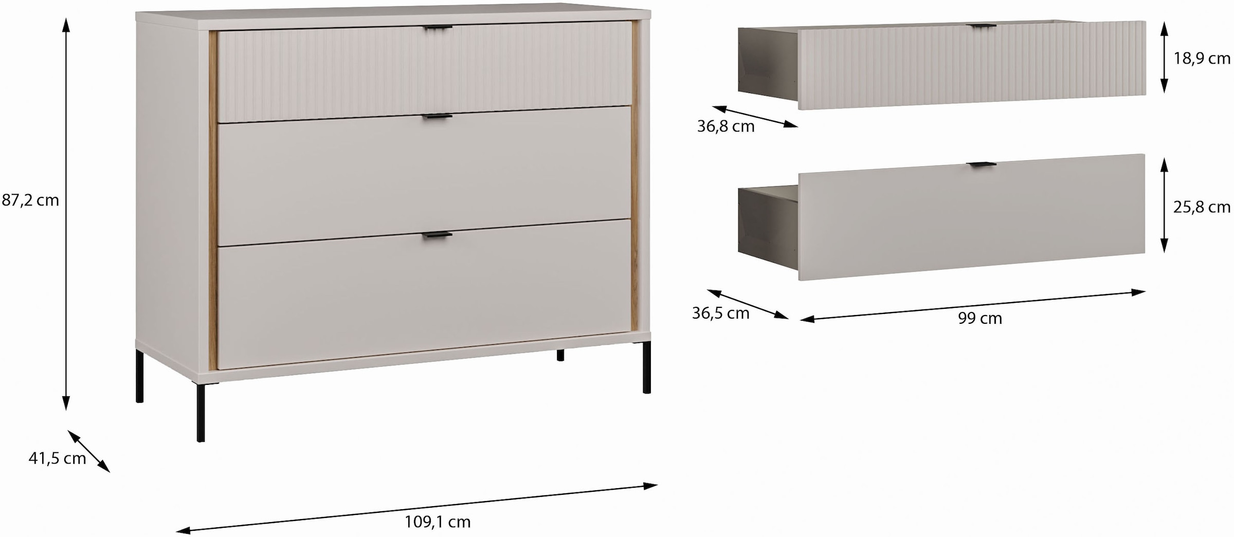 FORTE Kommode »Forte Seravel Sideboard 110 cm, Kashmir Beige/Mauvella Eiche« B/H/T109,4/87,2/41,5 cm, Metallfüsse schwarz