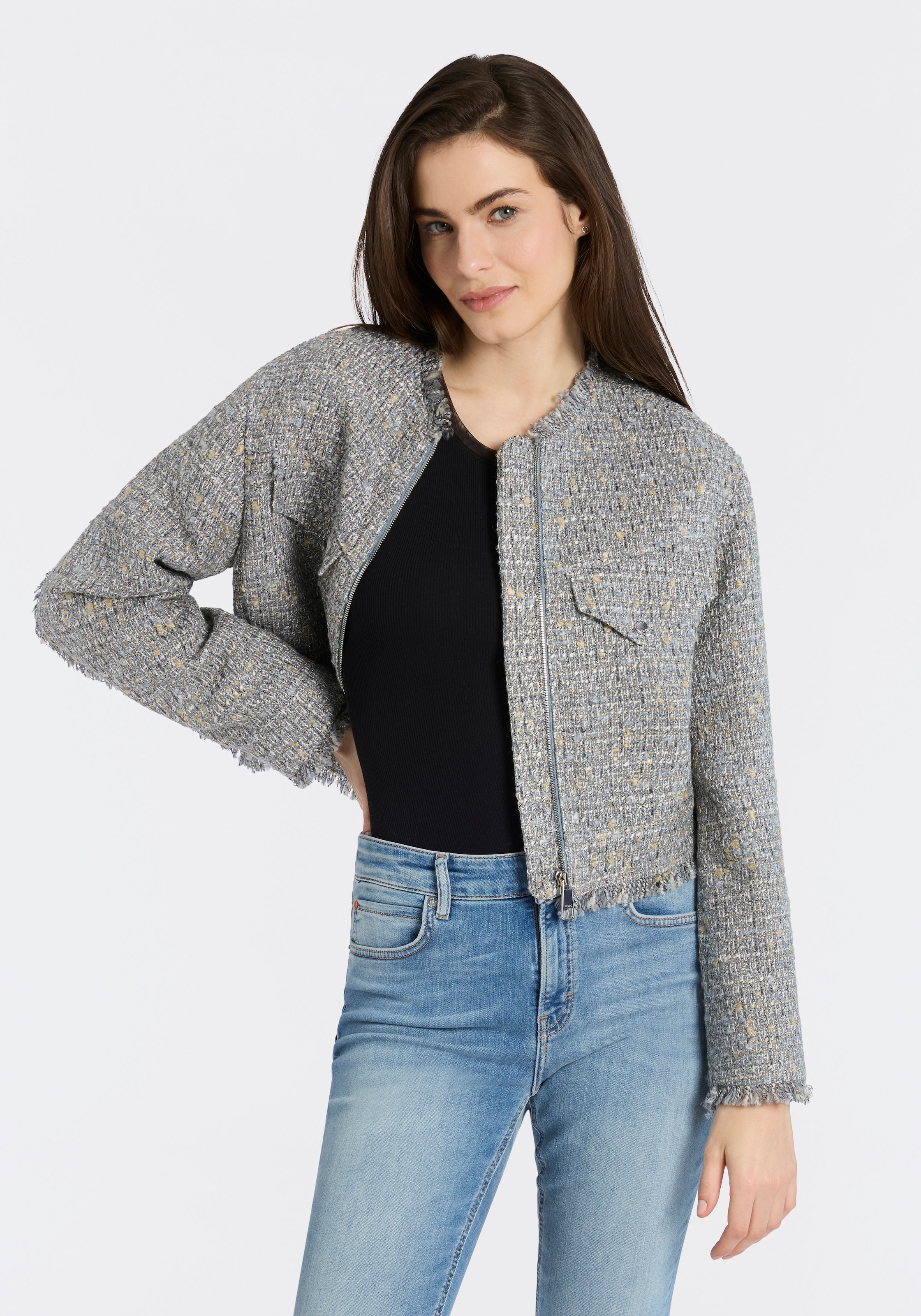 Image of BOSS ORANGE Kurzblazer "Jawelli Premium Damenmode" mit Fransen-Details