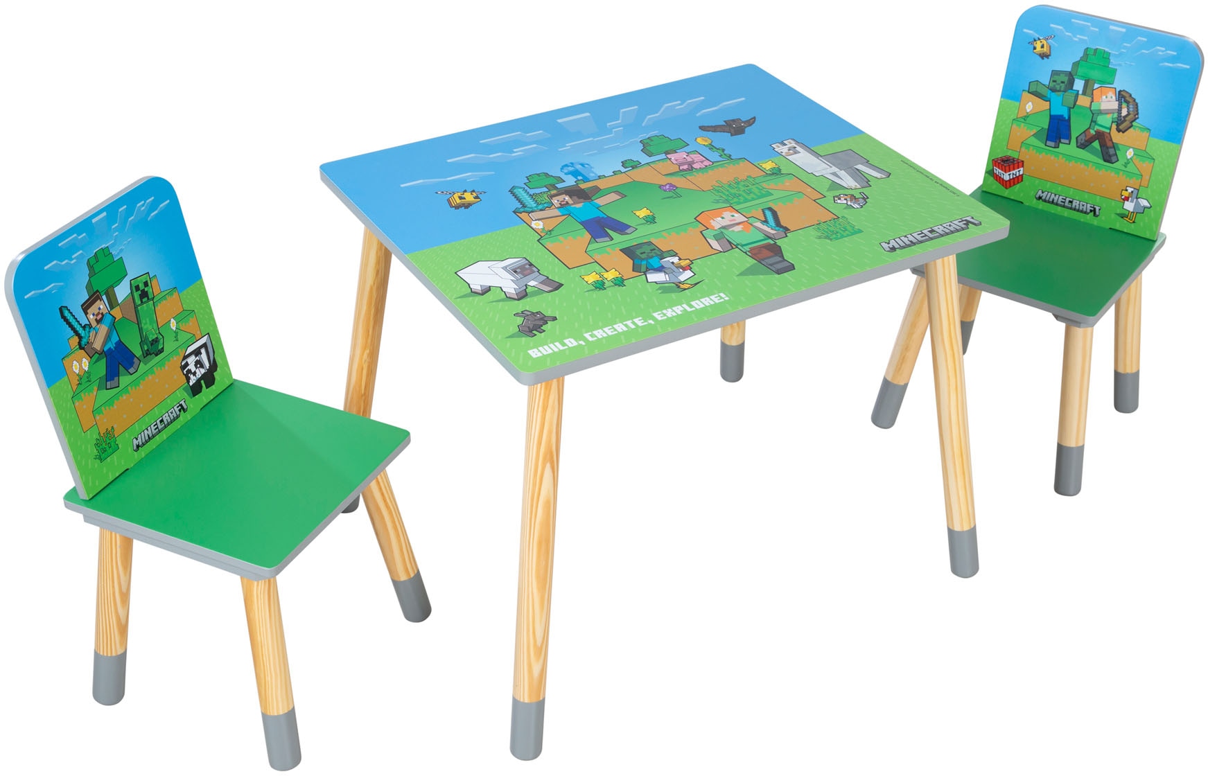 Phoenix Kindersitzgruppe »Minecraft Sitzgruppe« 3 tlg. tlg. Set Tisch mit 2 Stühlen