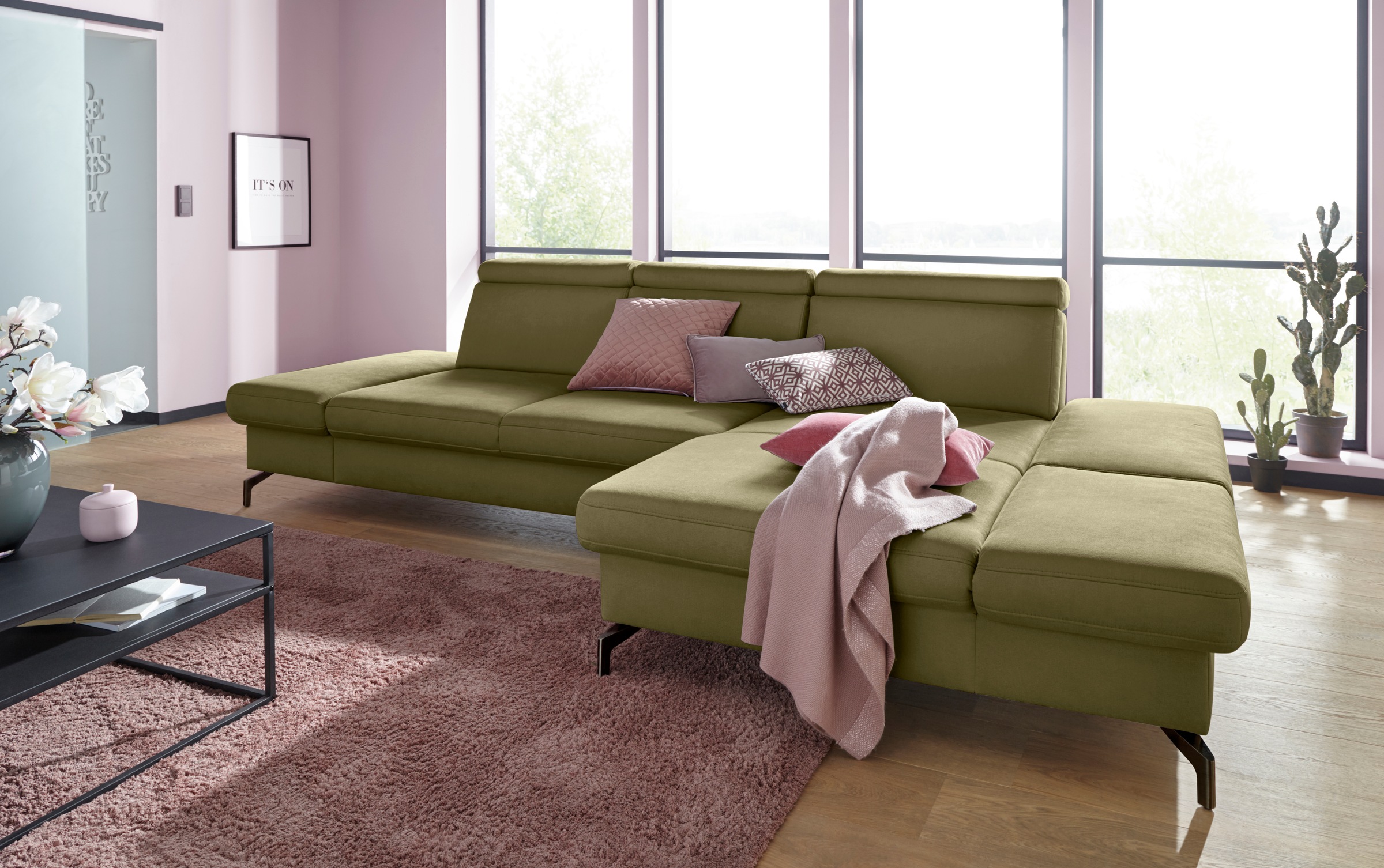sit&more Ecksofa »Brisbane L-Form«, Fusshöhe 12 cm, inklusive Sitztiefen-, Armteil- und Kopfteilverstellung