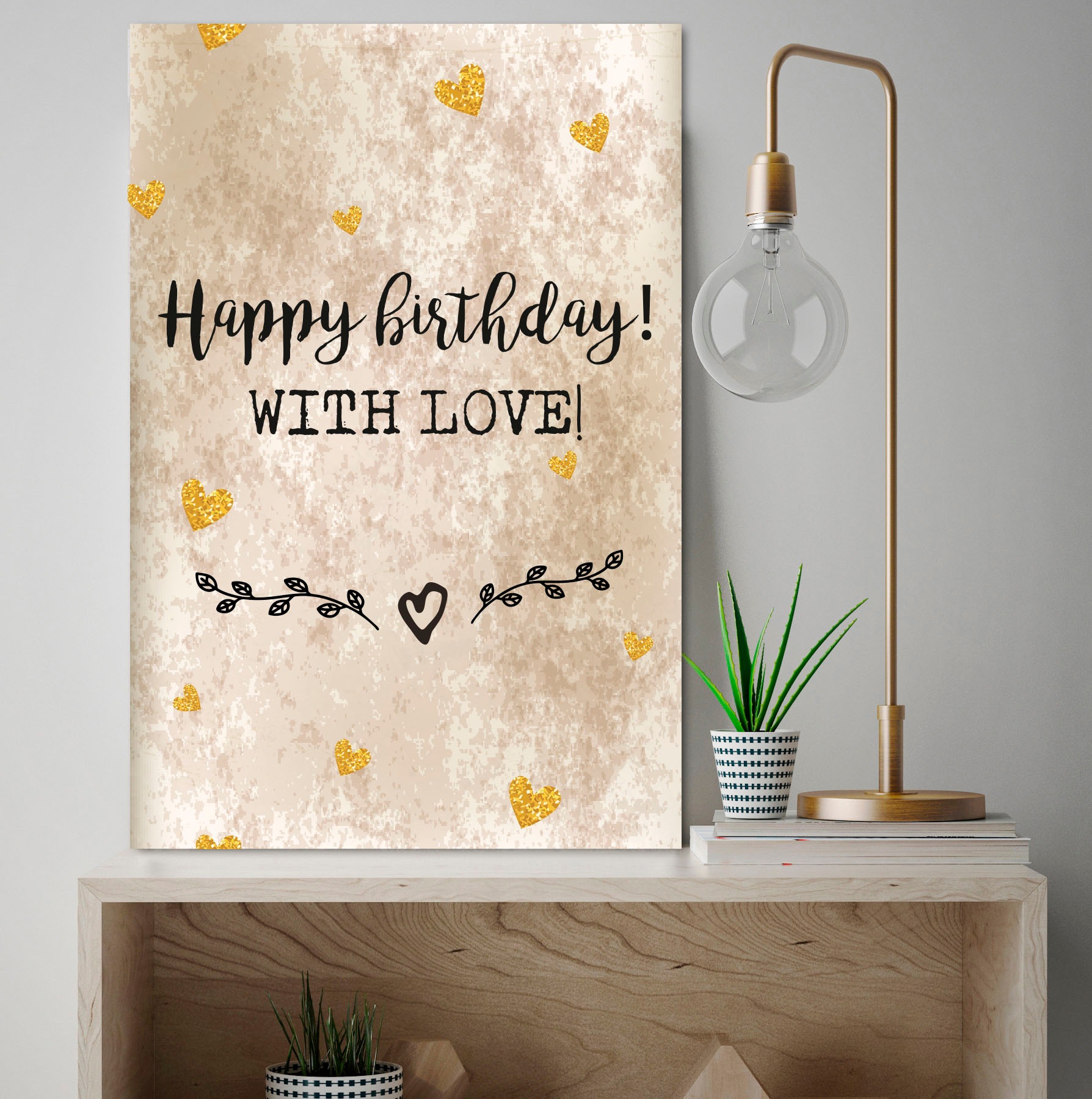 Image of queence Metallbild "Birthday with Love" Herzen Schriftzug Schriftzüge 1 Stk. tlg. Stahlschilder