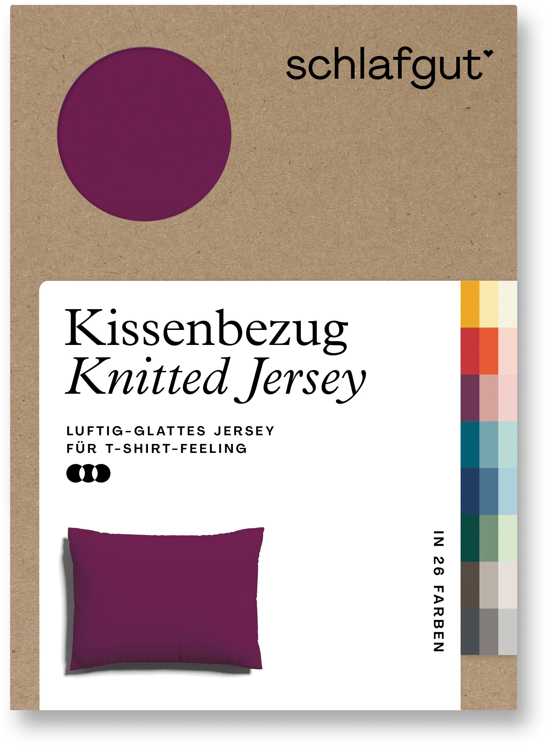 Schlafgut Kissenbezug »Knitted Jersey aus Bio-Baumwolle mit Elasthan, bügelfrei,«, (1 St.), besonders fein gestrickt, Kissenhülle mit farbigem Reissverschluss
