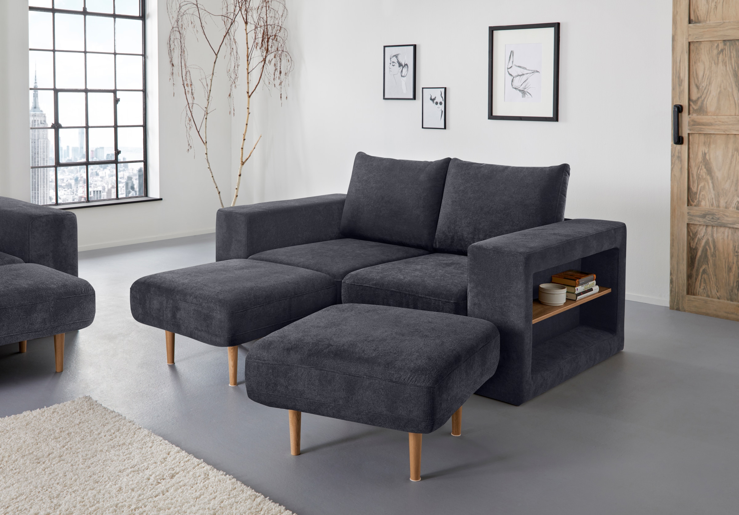 2,5-Sitzer »Looksvb«, Verwandlungssofa: aus Sofa wird Sofa mit 2 Hockern, mit...