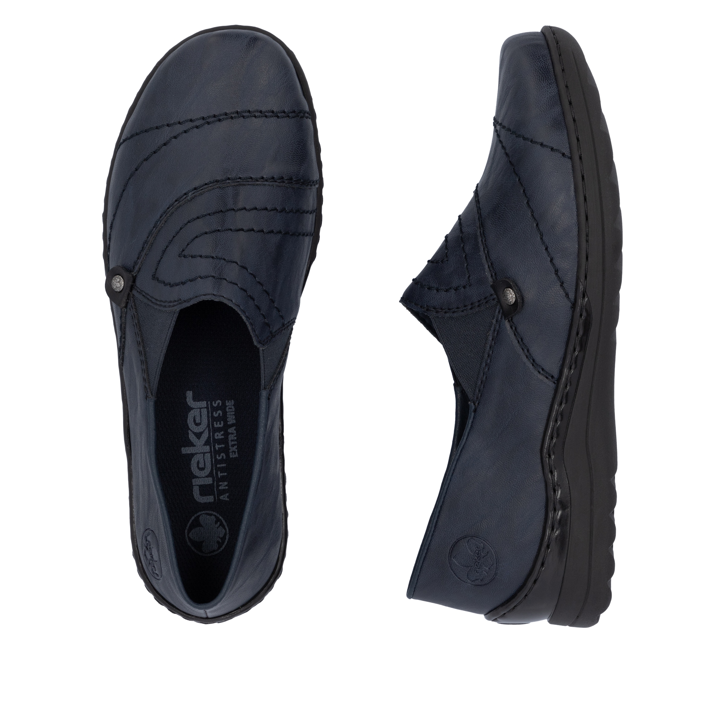 Rieker Slipper  , Schlupfschuh, Halbschuh, Slip on mit Stretcheinsatz und Ziersteppung