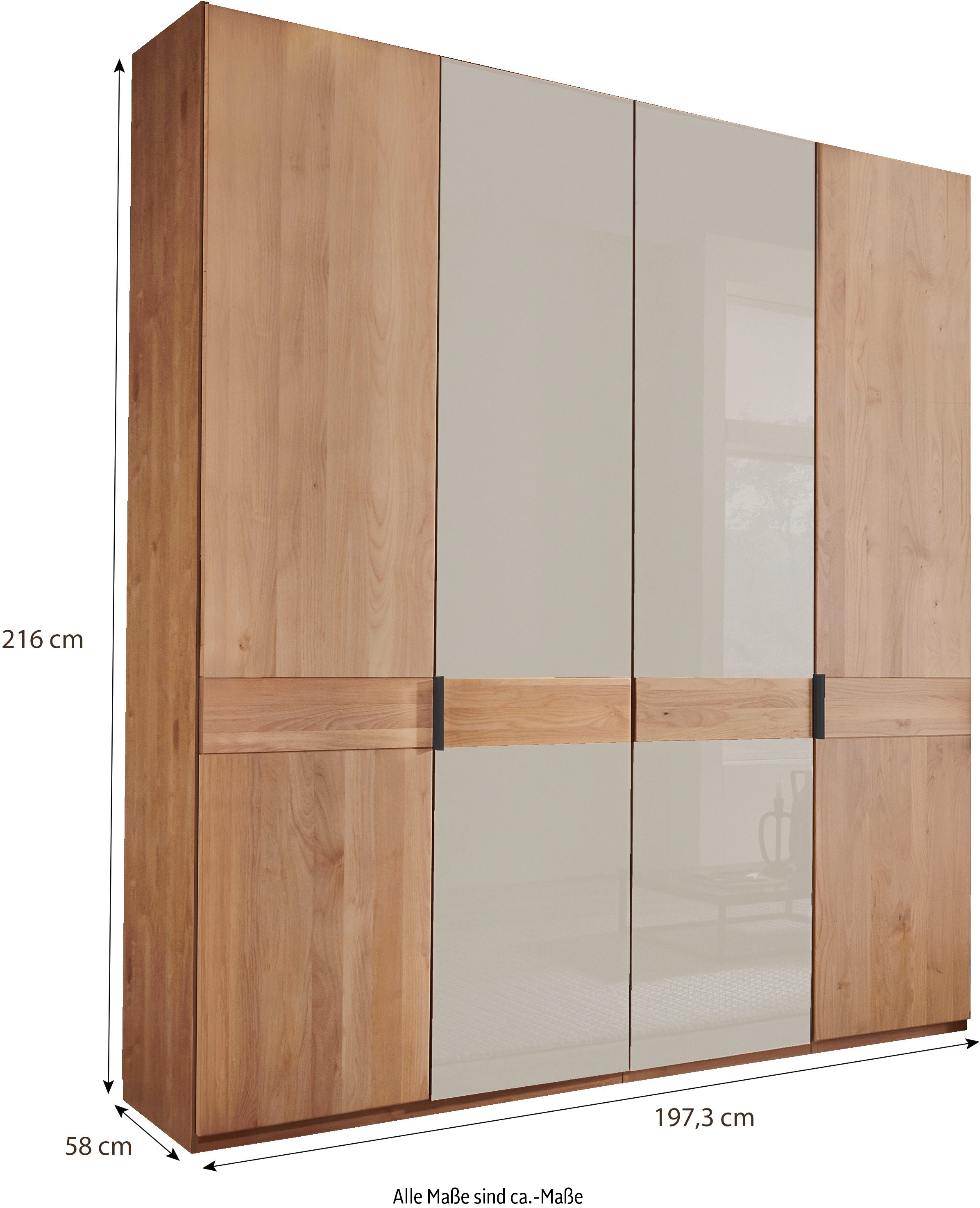 WIEMANN Armoire à portes battantes »Cardiff, Massivholztüren in Kombination mit Glas- oder Spiegeltüren« 4 Breiten, 2 Höhen 216/236cm auswählbar,  hochwertiges Design in langlebiger Qualität, viel Stauraum