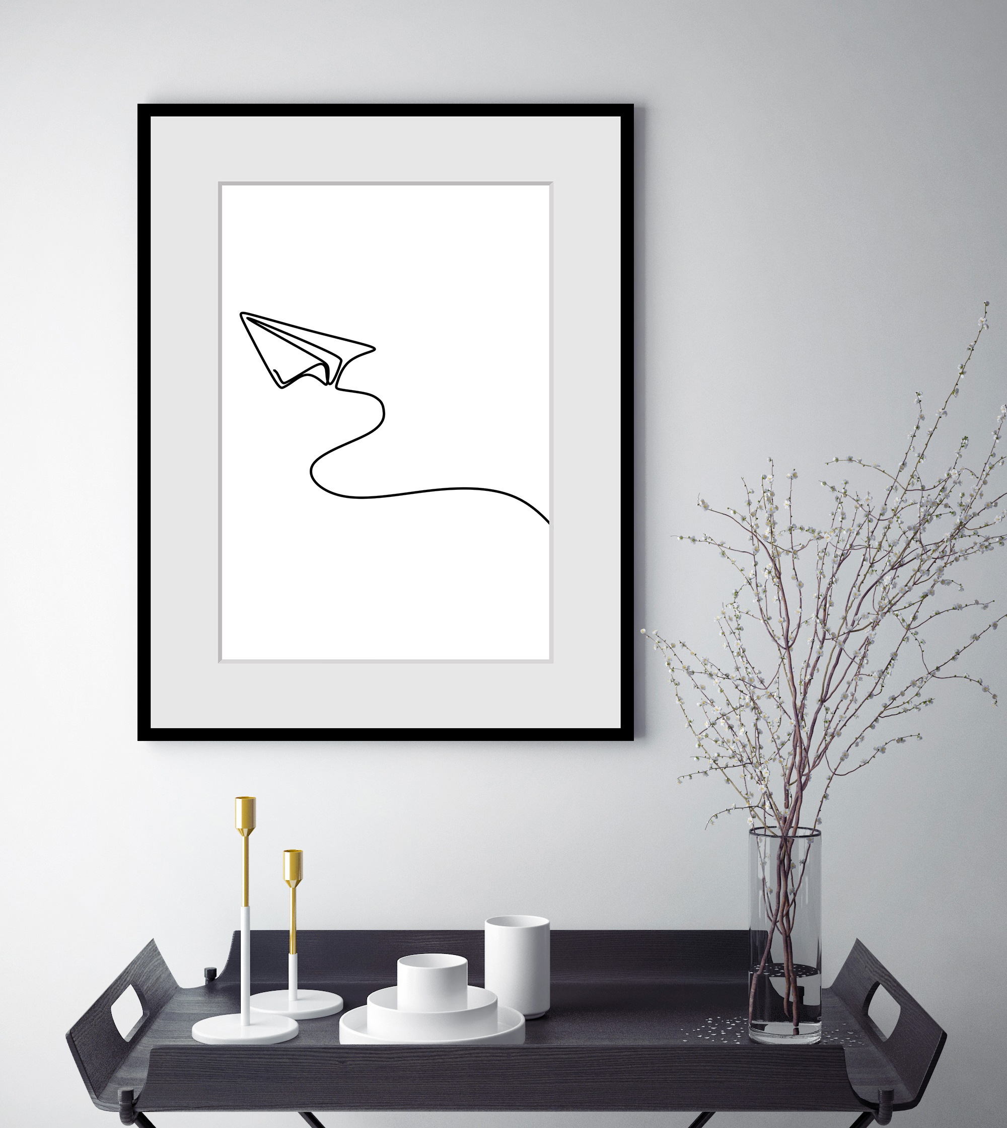 queence Bild »Papier Flugzeug«, Flugzeuge-Kunst-Schwarz-Weiss, HD Premium Poster-Druck inkl. Holzrahmen
