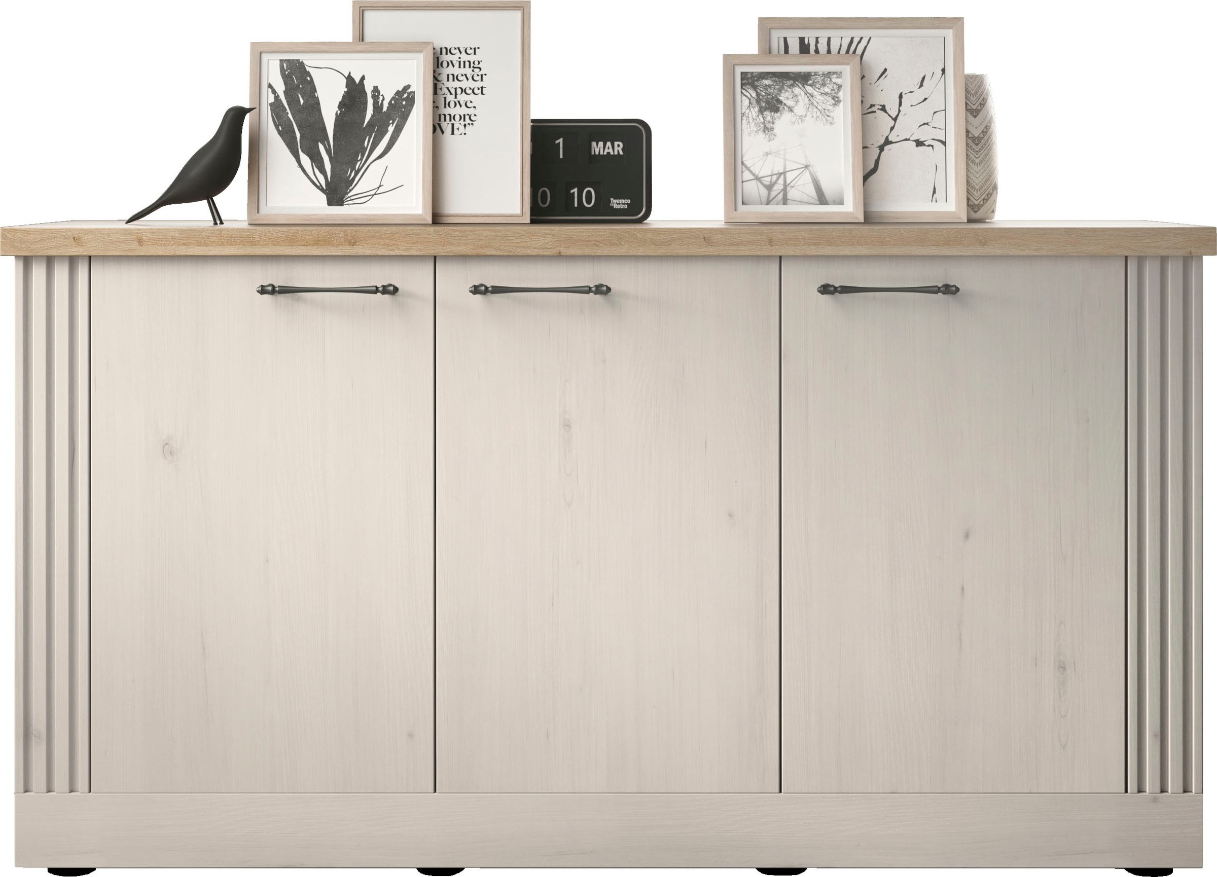 Image of GOODproduct Sideboard "Country Breite 164 cm, Kommode mit 3 Türen, Anrichte im" Landhausstil, viel Stauraum, mit Metallgriffe, MDF Rahmen