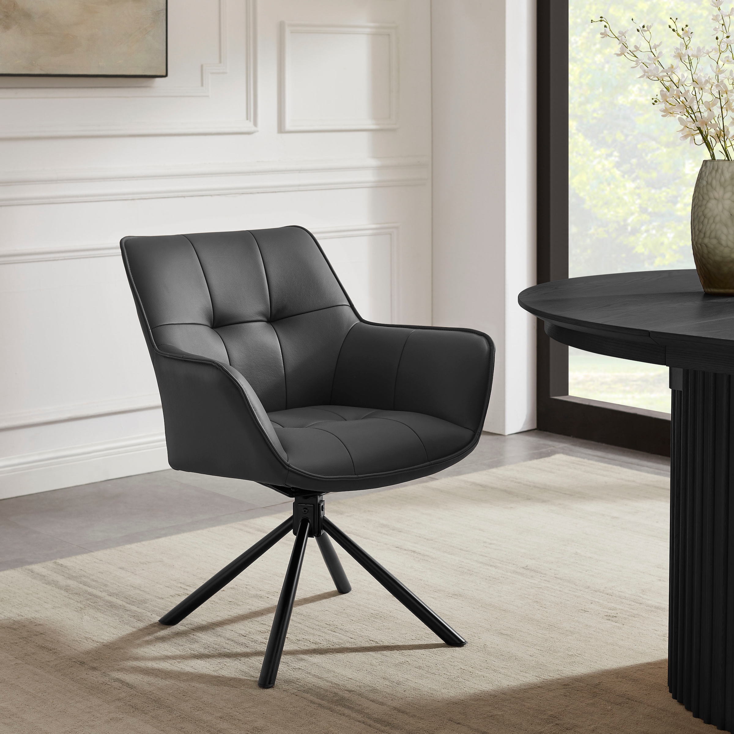 GOODproduct Chaise pivotante »Lika« (Ensemble) 2 cuisechtes Leder, 360° Drehfunktion, Steppnähte, Metallgestell