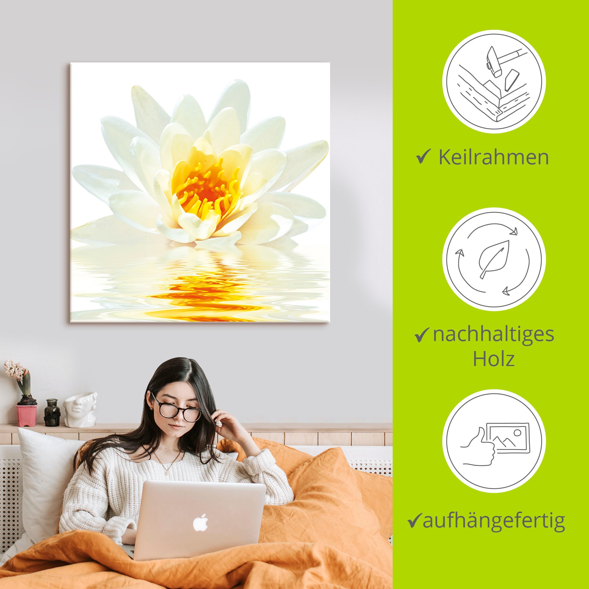 Artland Leinwandbild »Lotusblume schwimmt im Wasser« Blumen 1 Stk. tlg. auf Holzrahmen gespannt