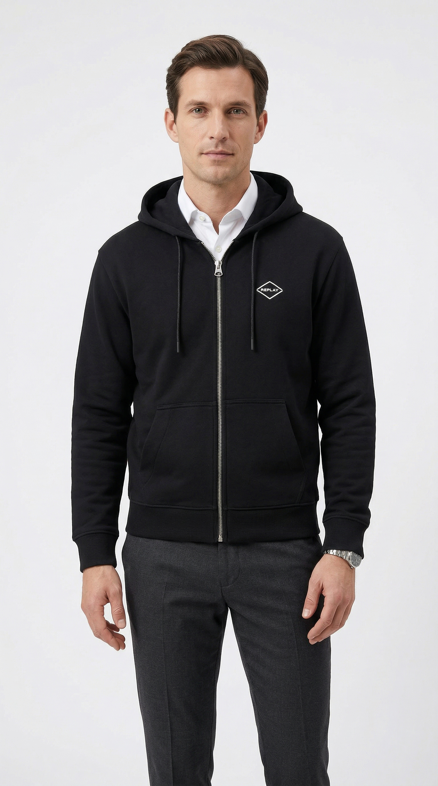 Replay Sweat à capuche en coton, coupe régulière