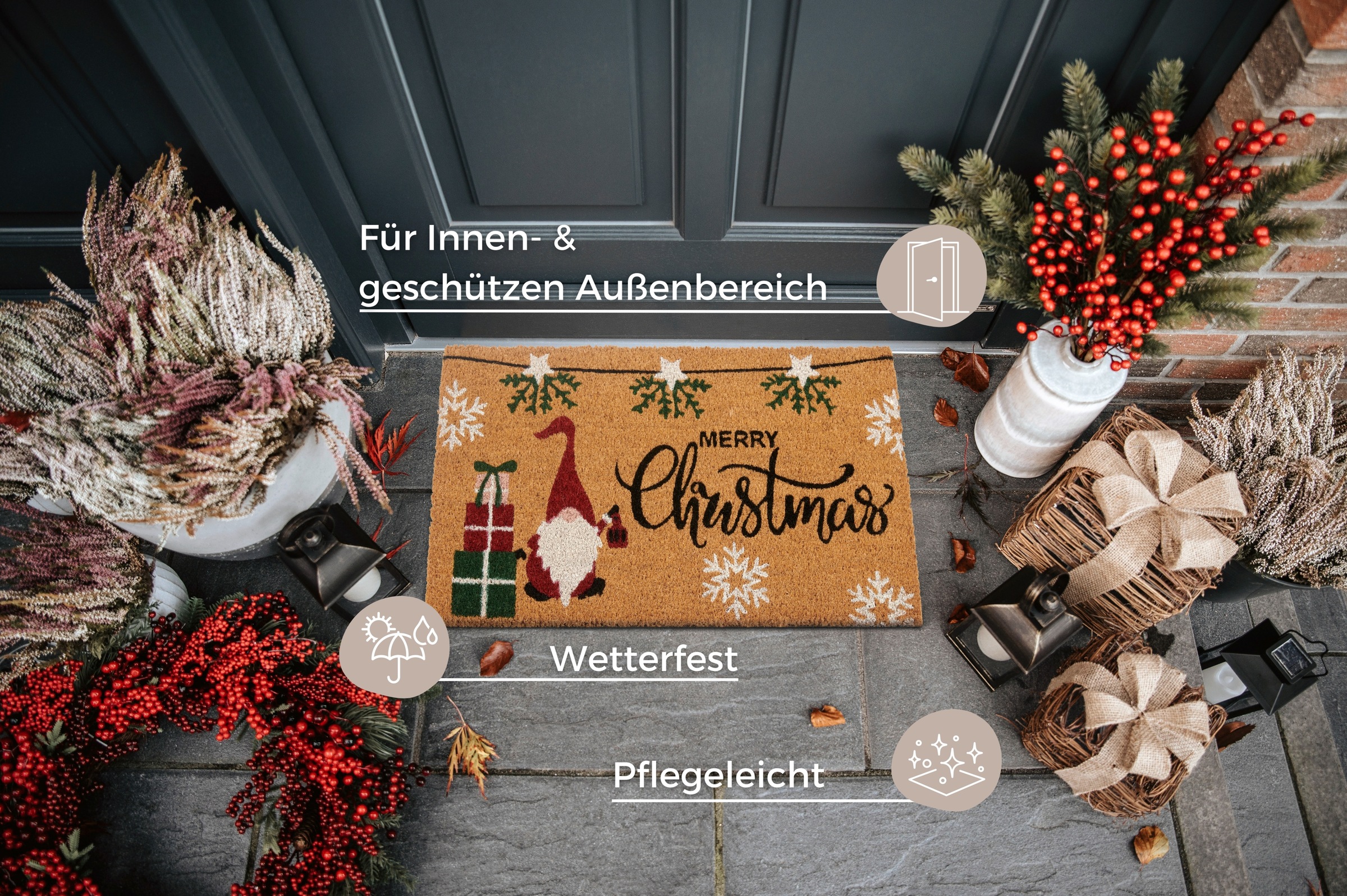 HANSE Home Fussmatte »Kokos Merry Christmas Gifts, Türmatte«, rechteckig, 15 mm Höhe, Schmutzfangmatte, Rutschfest, Outdoor, Weihnachten, Kokosmatte, Flur