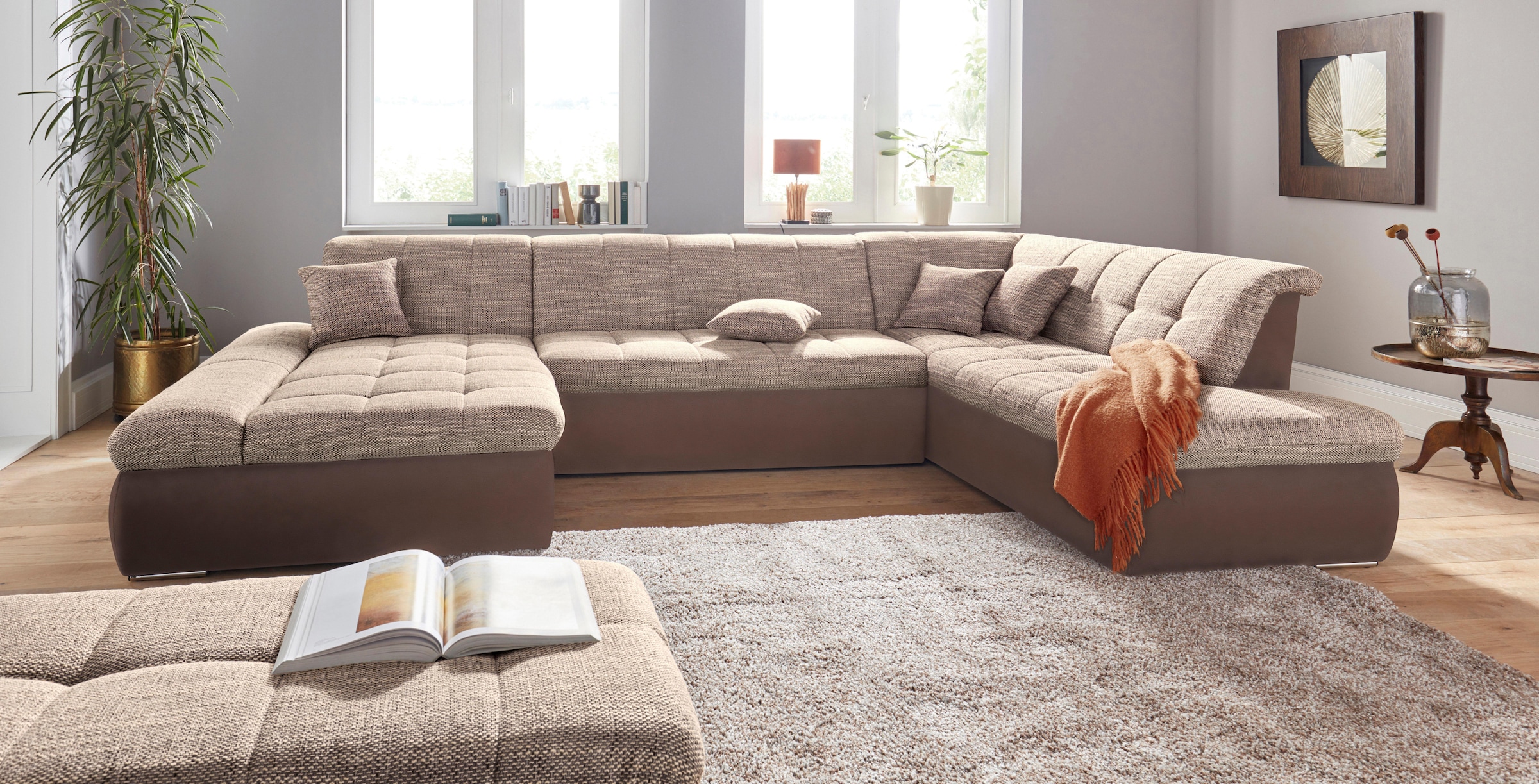 DOMO collection Wohnlandschaft »PB Moric«, XXL, wahlweise mit Bettfunktion und Armteilverstellung, frei im Raum