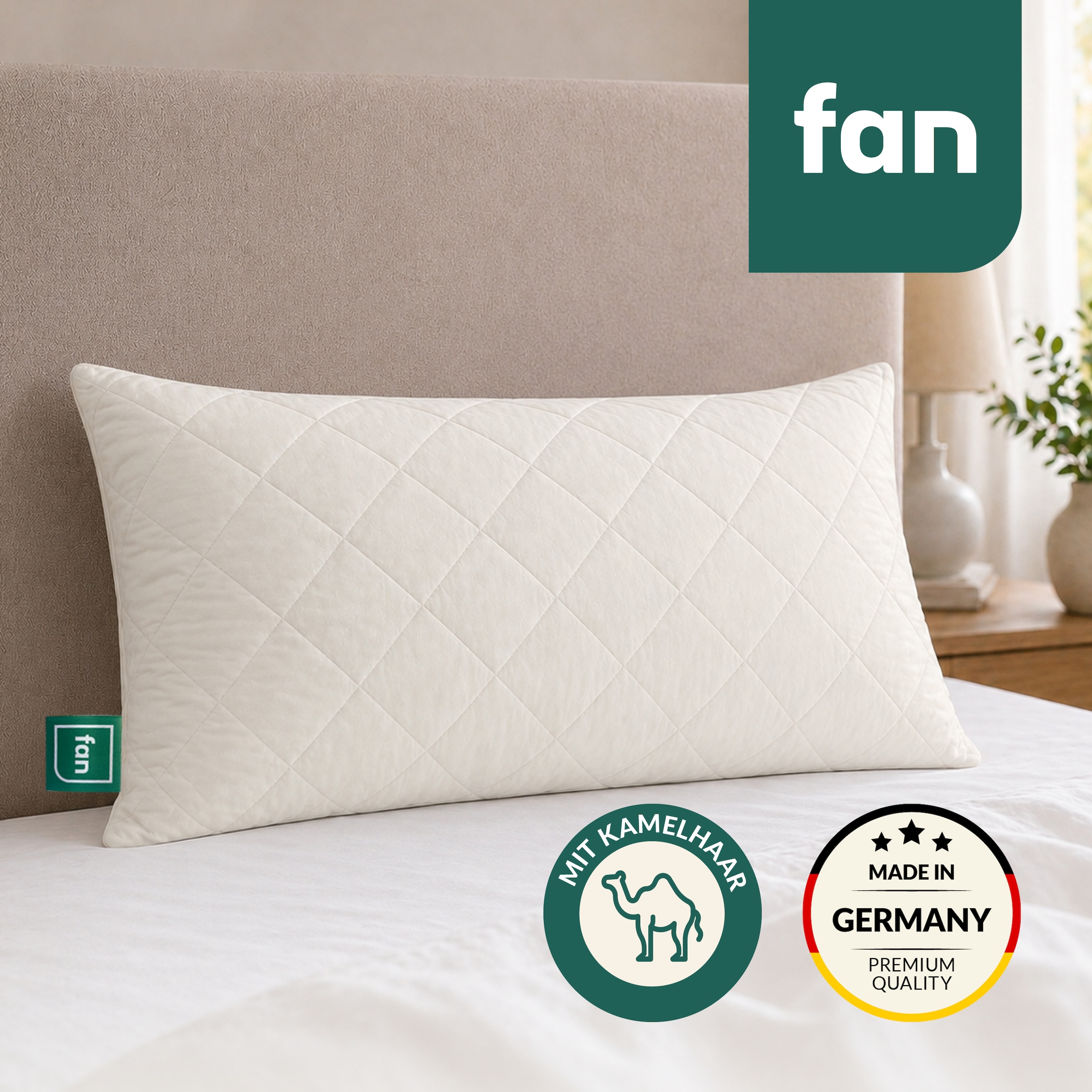 Image of fan Naturfaserkissen "Gobi, Kopfkissen in 40x80 & 80x80 cm, Made in Germany" Füllung: 97Wolle3sonstigeFasern 1 Stk. tlg. Kissenbezug aus Baumwolle mit Kamelhaar versteppt, Füllung aus Wolle