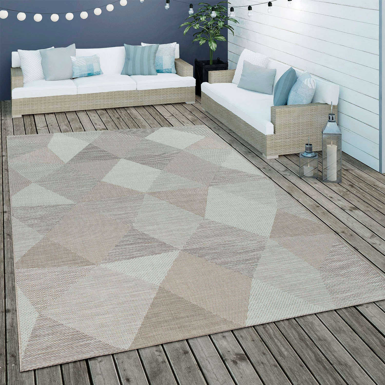 Paco Home Teppich »Kortrijk 743« rechteckig 4 mm Höhe Flachgewebe, modernes Design, Pastell-Farben, In- und Outdoor geeignet