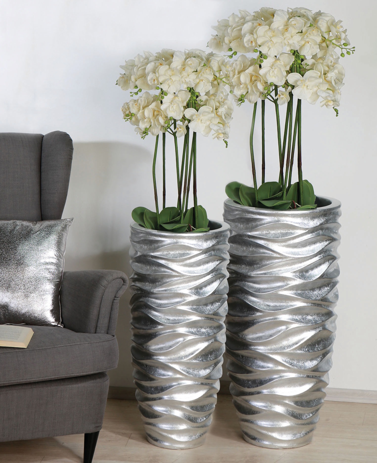 Image of GILDE Übertopf »Waves, silberfarben«, (1 St.), dekorativer Blumentopf, gross, aus Fiberglas, wasserdicht, in 2 Grössen erhältlich, Wohnzimmer bei Ackermann Versand Schweiz