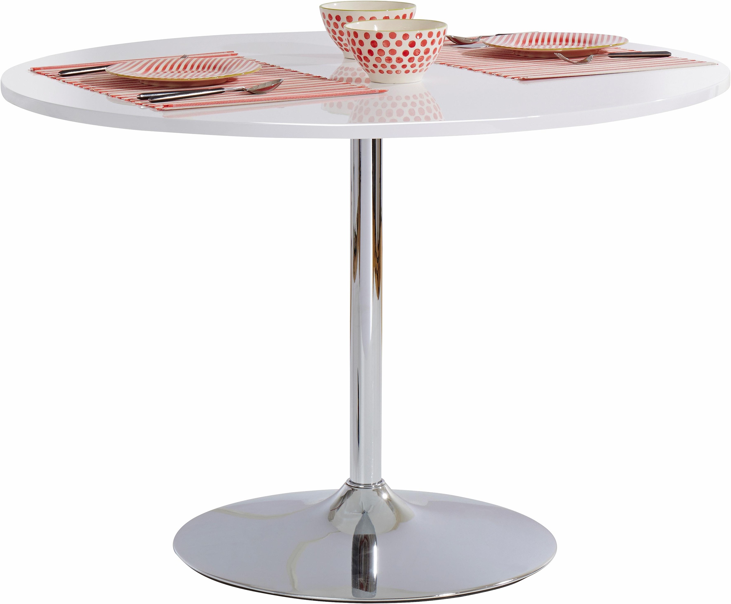 Image of GOODproduct Esstisch "Trompet" rund, Ø110 cm, Tischplatte weiss Hochglanz, Trompetenfuss, Tulpentisch