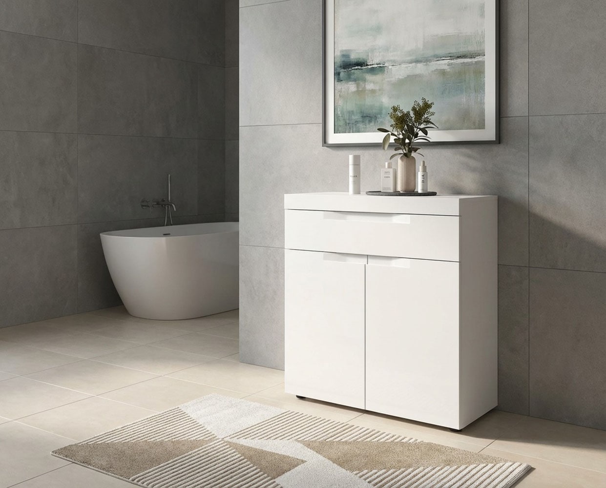 GOODproduct Commode de salle de bain »MAOI, Breite 75 cm, 2 Türen, 1 Schubkasten, 2 Fächer« Armoire de salle de bain, armoire, commode, armoire moyenne, salle de bain
