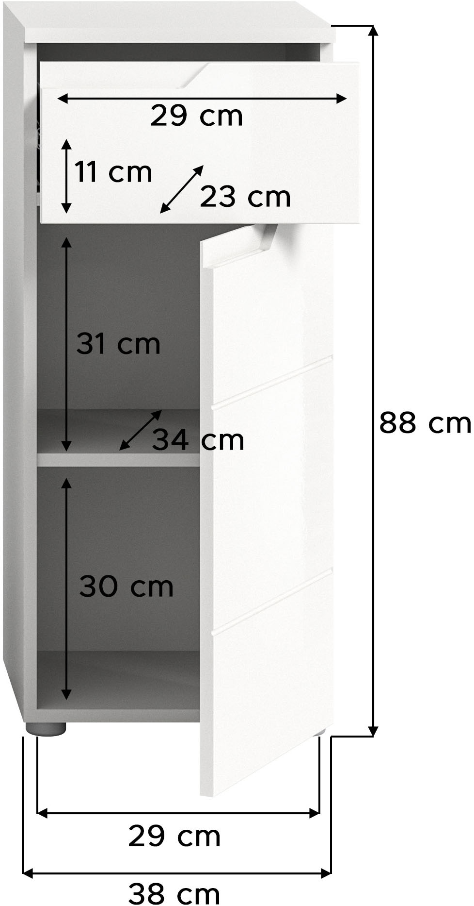 INOSIGN Unterschrank »CAPRI, Höhe 87 cm, 1 Schubkasten, 1 Tür mit Softclose-Funktion« Standschrank, Badschrank, Kommode, Badkommode, Anrichte, Midischrank