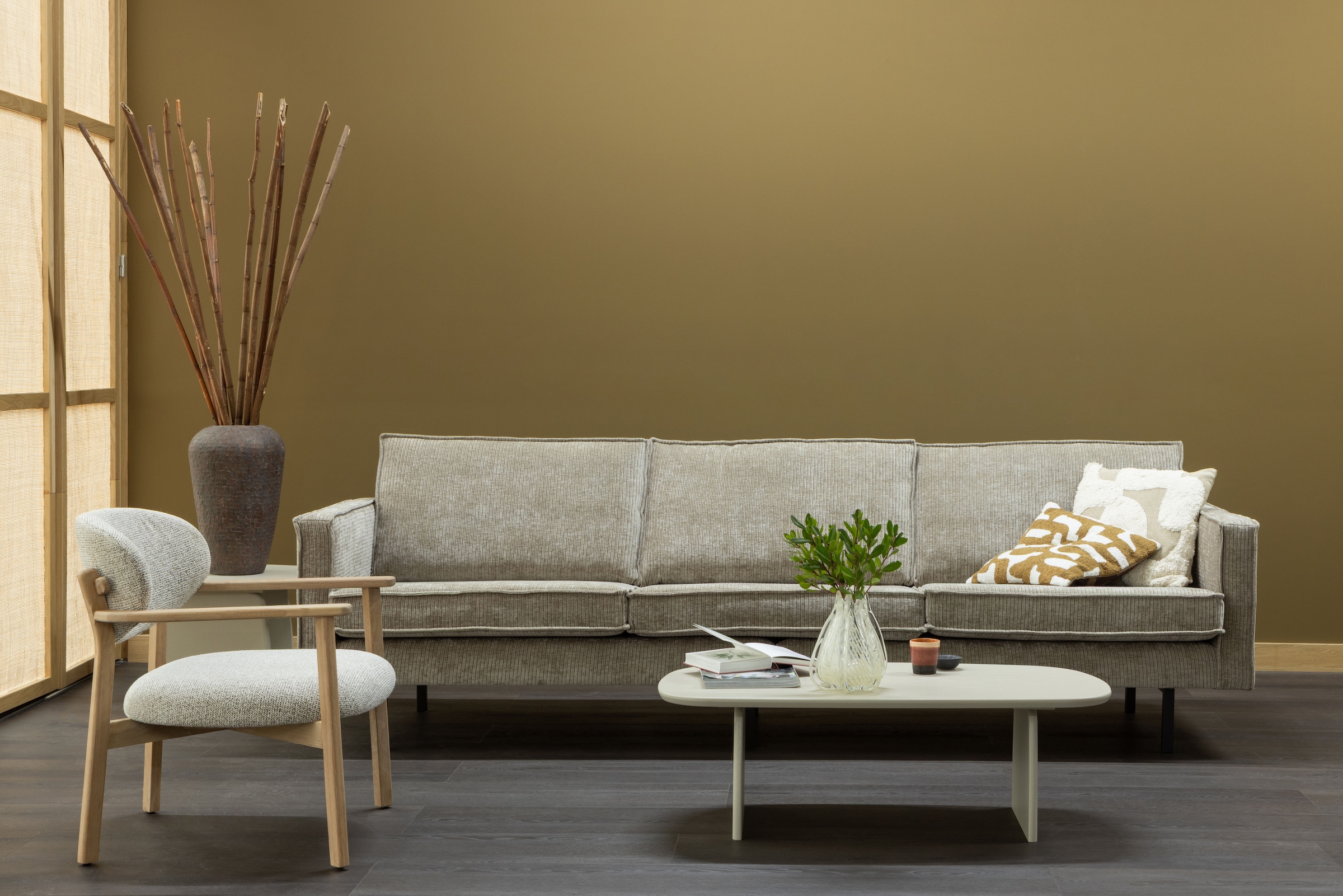WOOOD Loungesessel »Udar mit Eichenholzgestell und More-Melange-Bezug, B68 x T75 x H76 cm« Sehr hohe Verschleissfestigkeit, Armlehnen integriert, Tragkraft 120 kg