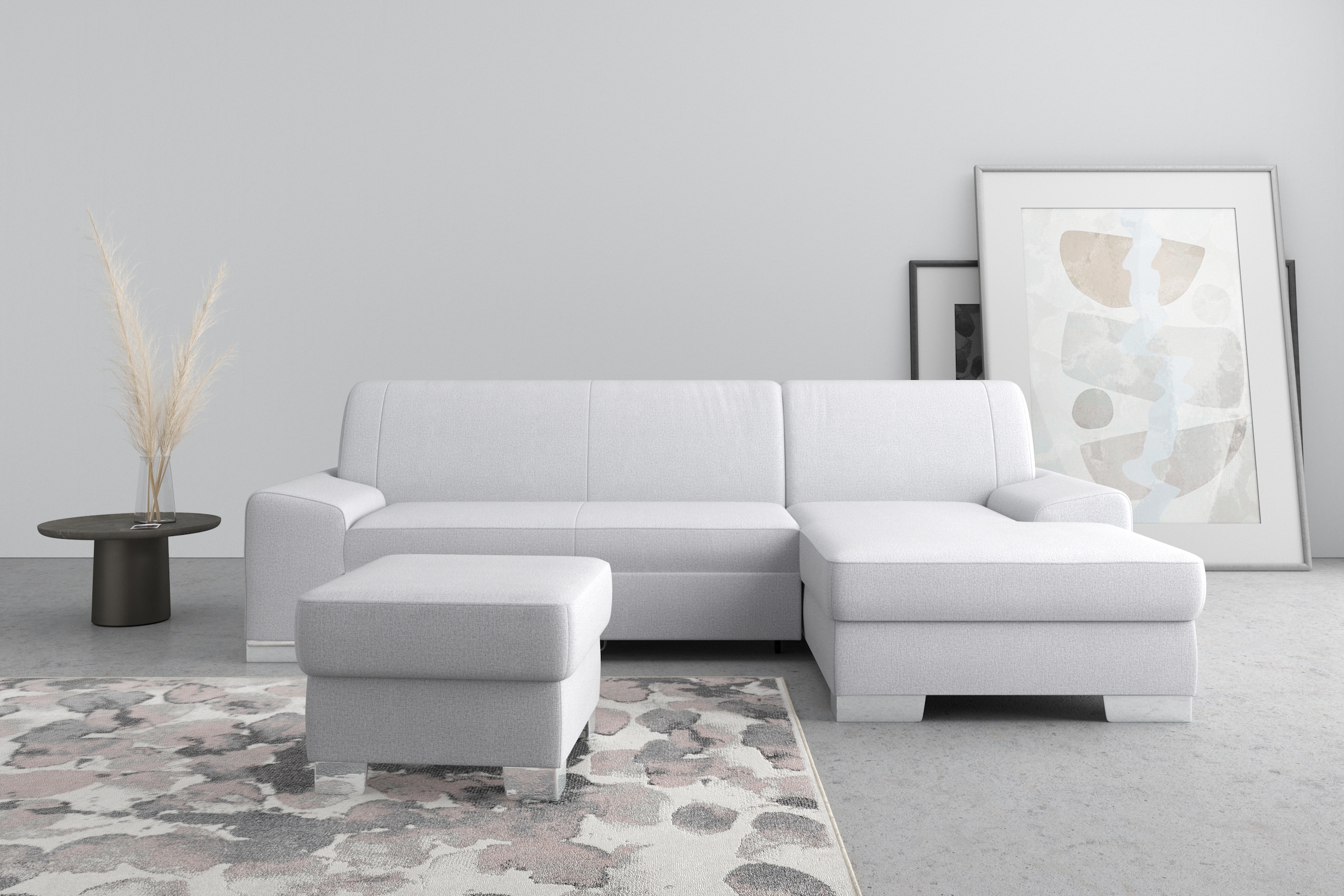 Image of DOMO collection Ecksofa "Anzio L-Form, whlw. Bettfunktion, Federkern, hochwertig, Breite 271 cm" Mit Bettfunktion, Recamiere rechts, Feinstruktur, silber