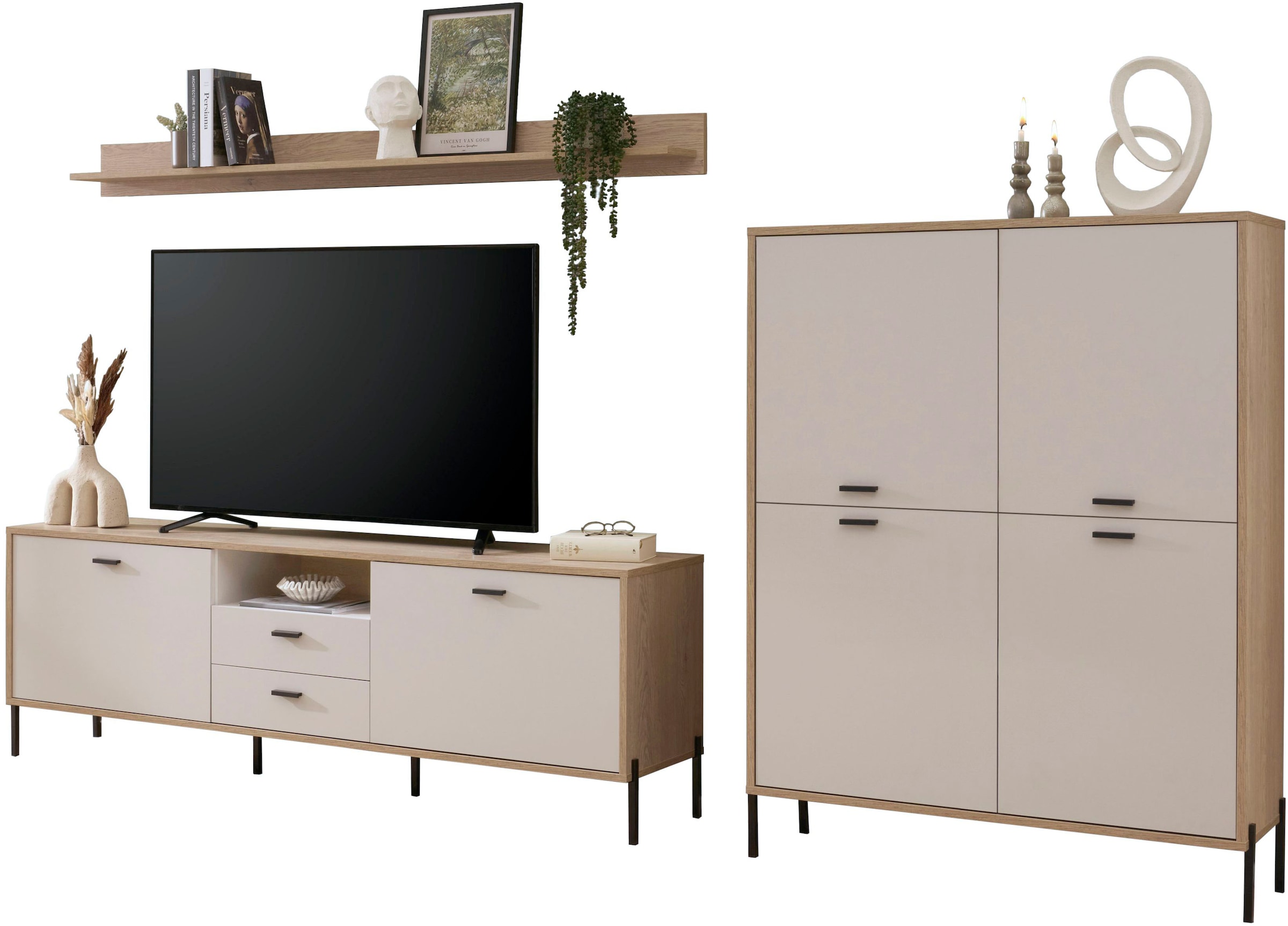 Home affaire Wohnwand »Fredericia, moderne Anbauwand, Komplettset in Kaschmir« Set, 3 Stk. tlg.
