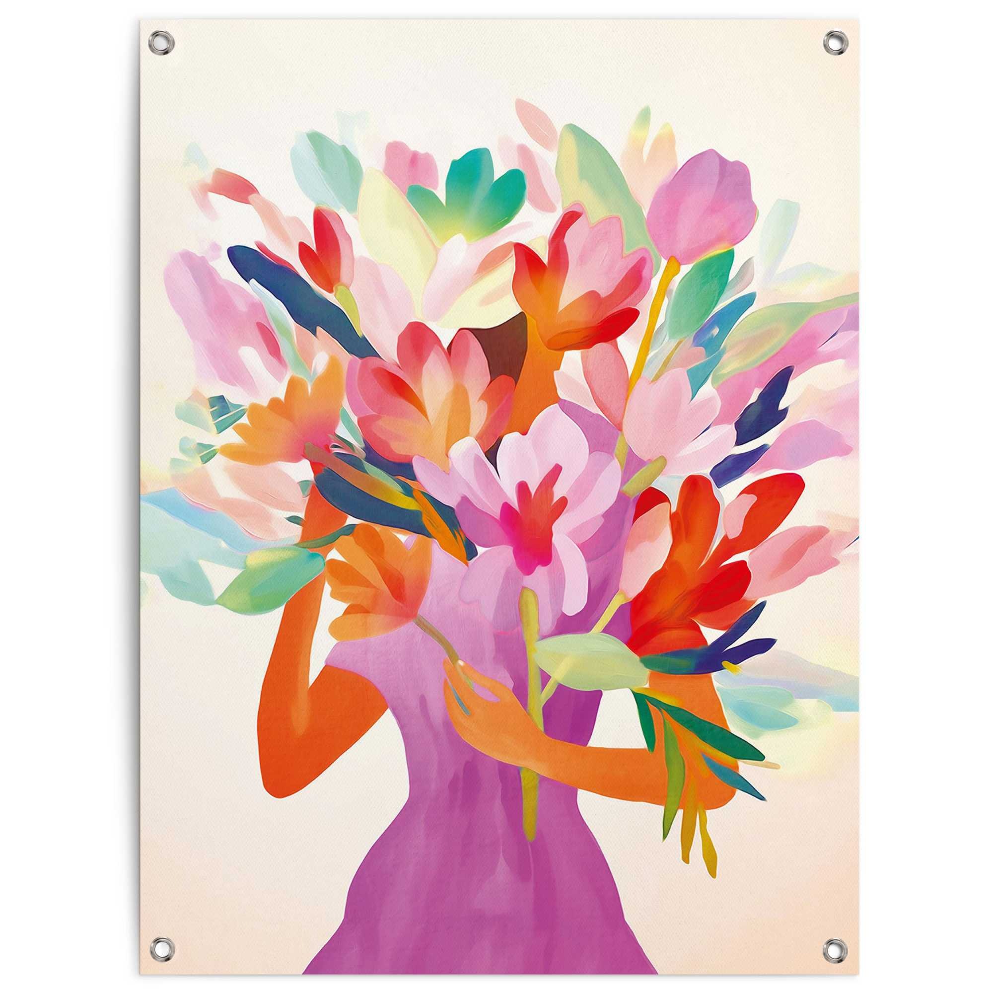Image of Reinders Poster "Blumenmädchen" Wohnzimmer - Dame - Farbenfroh - Mehrfarbig - Leinwand - Blumen