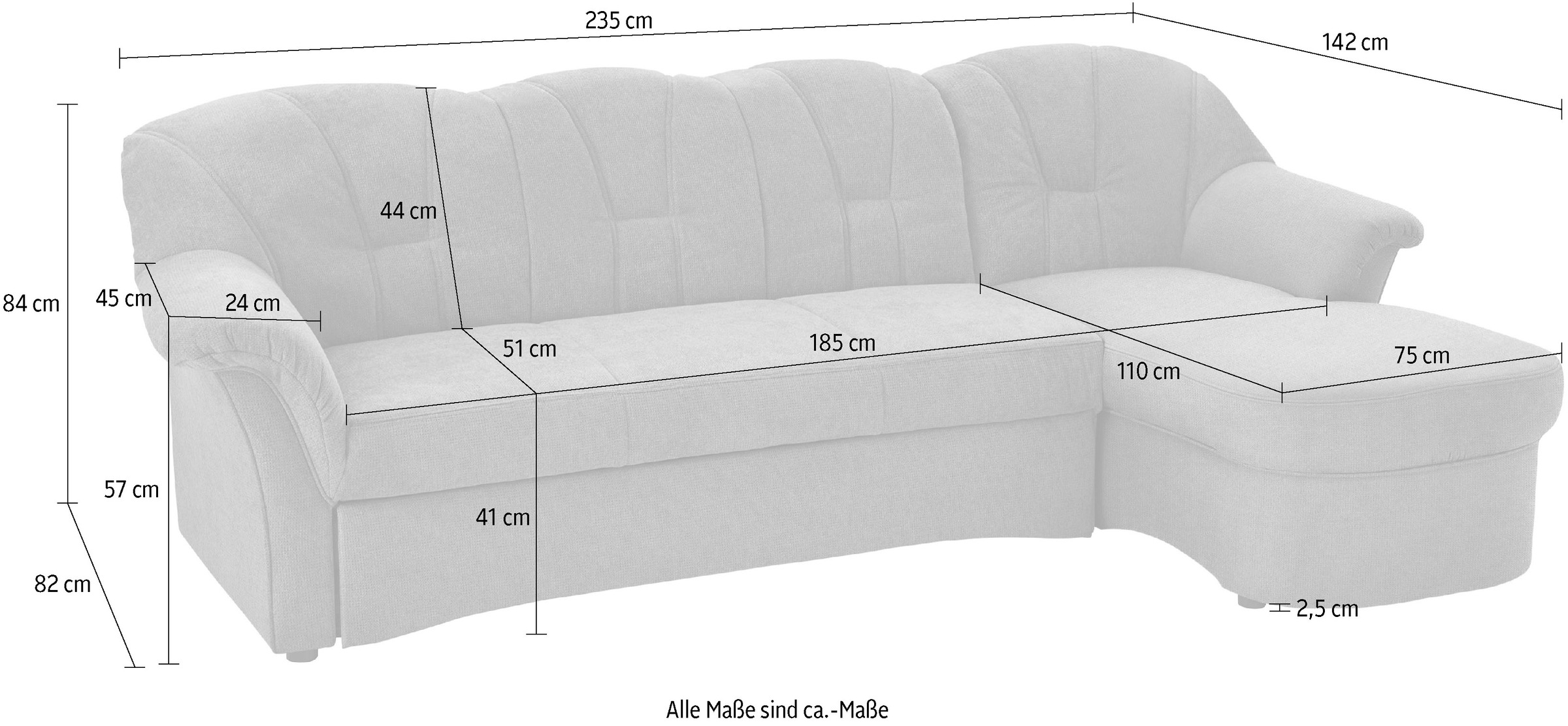DOMO collection Ecksofa Papenburg L-Form, in grosser Farbvielfalt, wahlweise mit Bettfunktion
