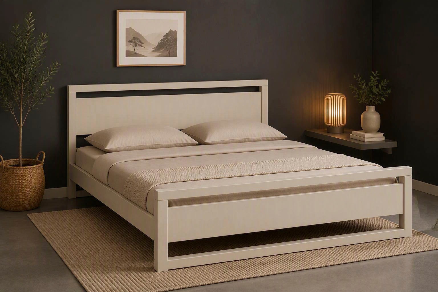 GOODproduct Lit en bois massif »Wellow , Kaschmir-Beige-Beige, Kiefer, inklusive Lattenrost« Nordique-moderne, supporte jusqu’à 180 kg, FSC® & Fabriqué en Europe