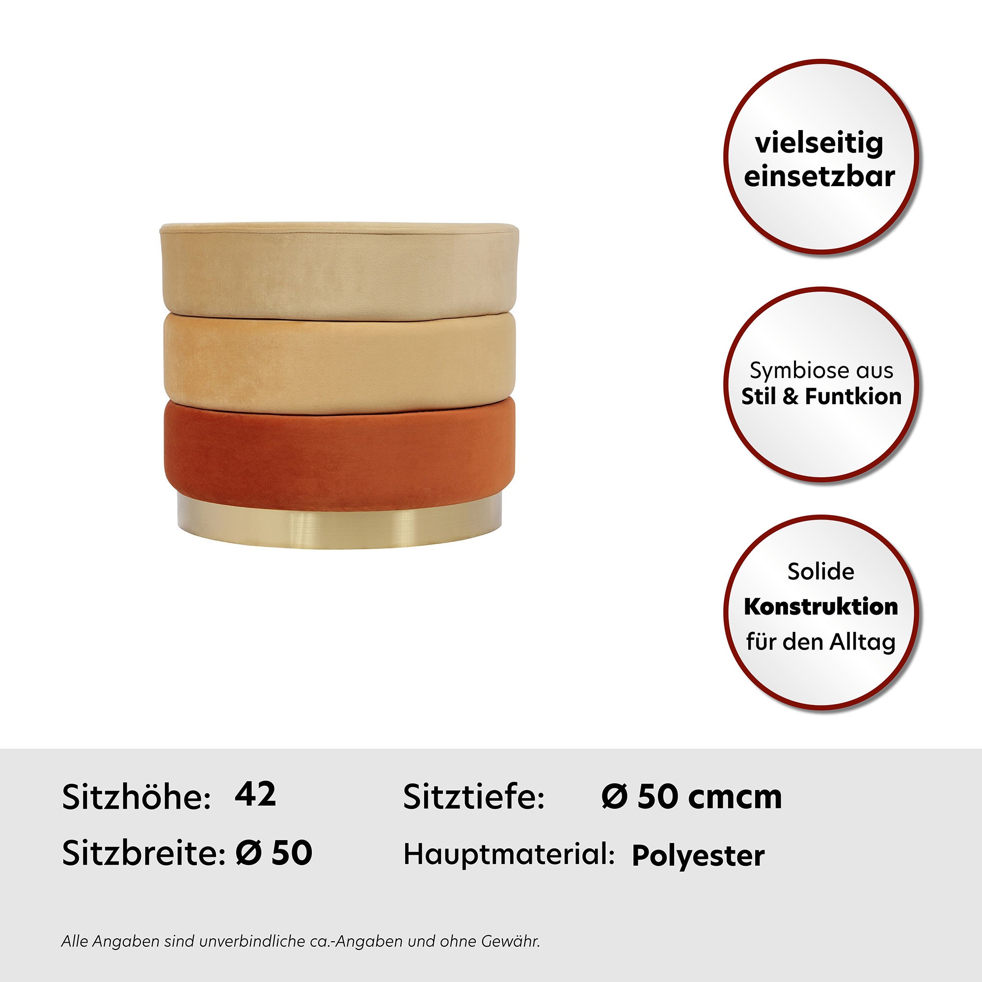 Kayoom Sitzhocker »Hocker Elyse, Edler Touch durch goldfarbenenen Sockel«, (1 St.), samtweich, hochwertig, Perfekt aufeinander abgestimmte Farben