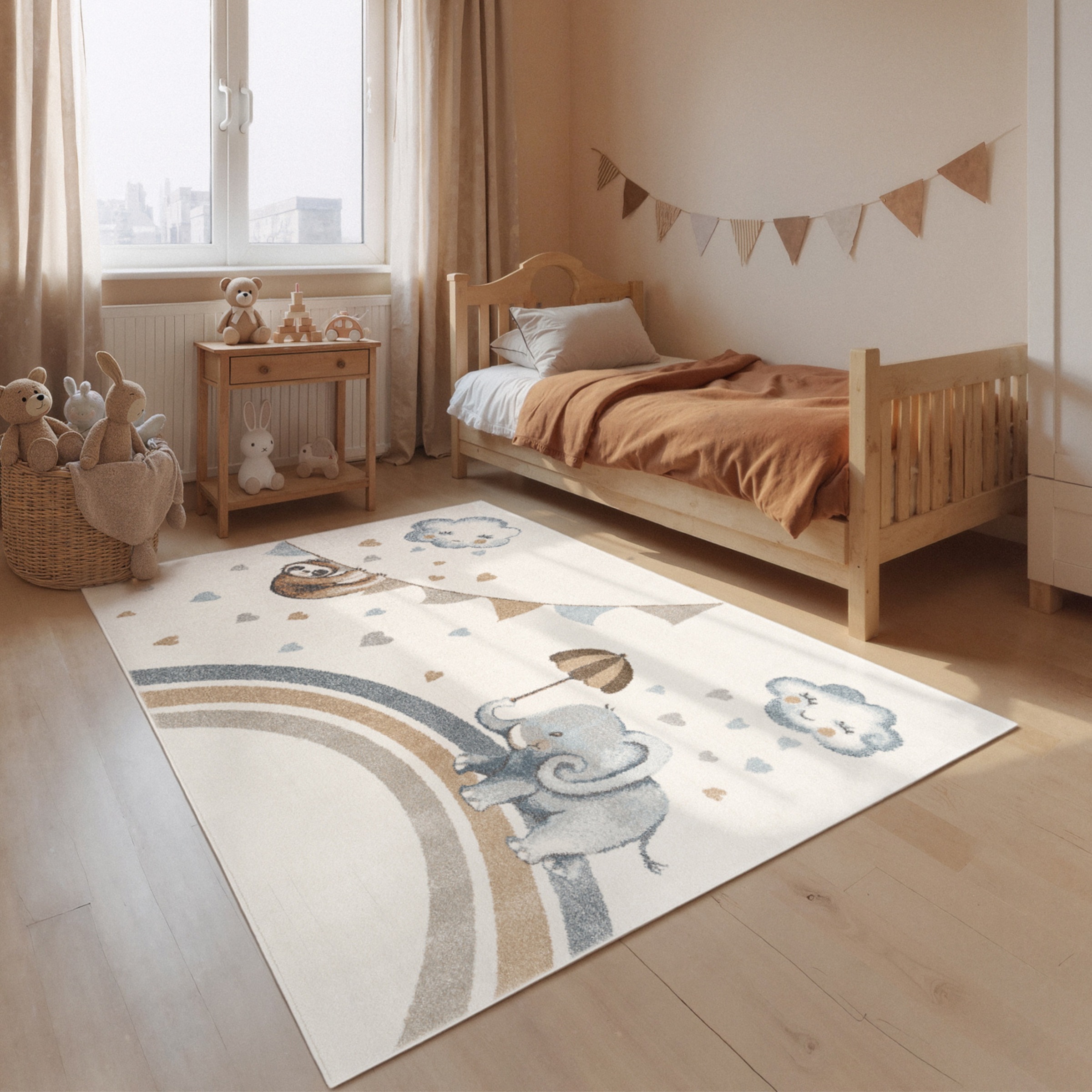 Image of Villeroy & Boch Kinderteppich "Walk like an Elephant Rainy Party Teppich" rechteckig 9 mm Höhe Spielteppich weich, Kinderzimmer, Boho Kids Spielunterlage, Tieremotiv