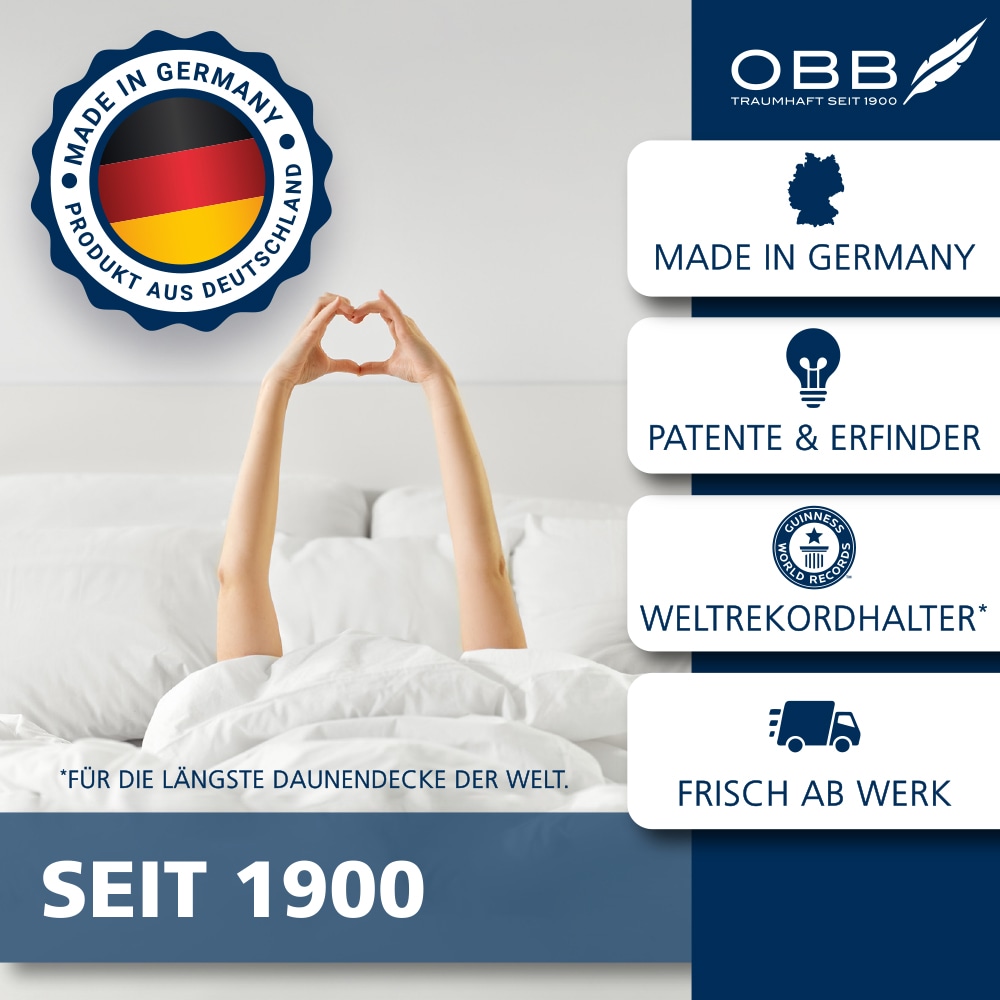 OBB Couette en duvet »Edition 125 Jahre, Bettdecken für Sommer und Winter« extraleicht Füllung 90% Daunen, 10%Federn 1 cuis tlg. Bettdecke 135x200 cm, 155x220 cm & weitere Grössen, Made in Germany