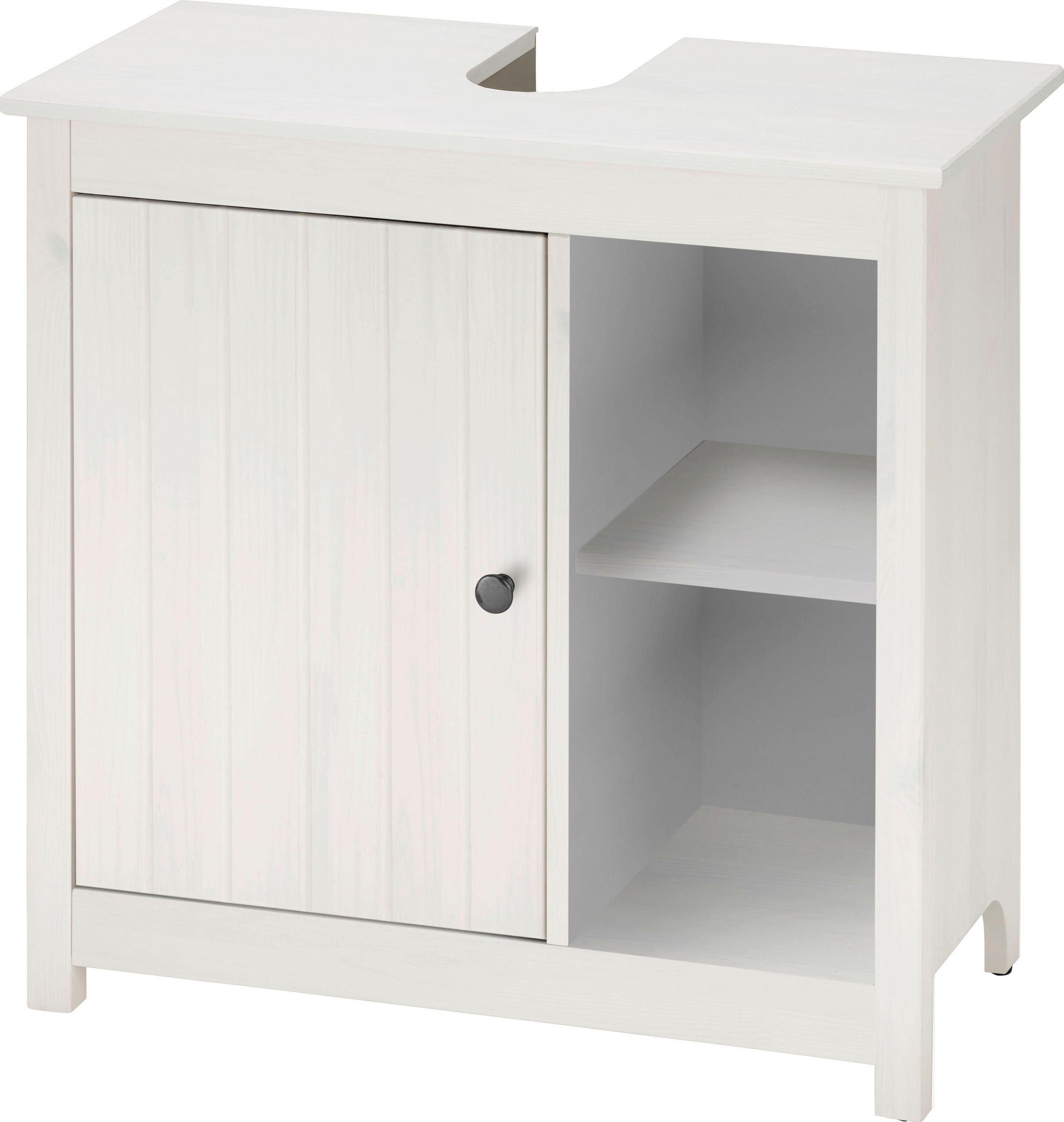 Image of Home affaire Waschbeckenunterschrank »Westa«, Breite 62 cm, Badezimmerschrank aus Massivholz, Kiefernholz, Metallgriffe, 1 Tür, 2 offene Fächer bei Ackermann Versand Schweiz