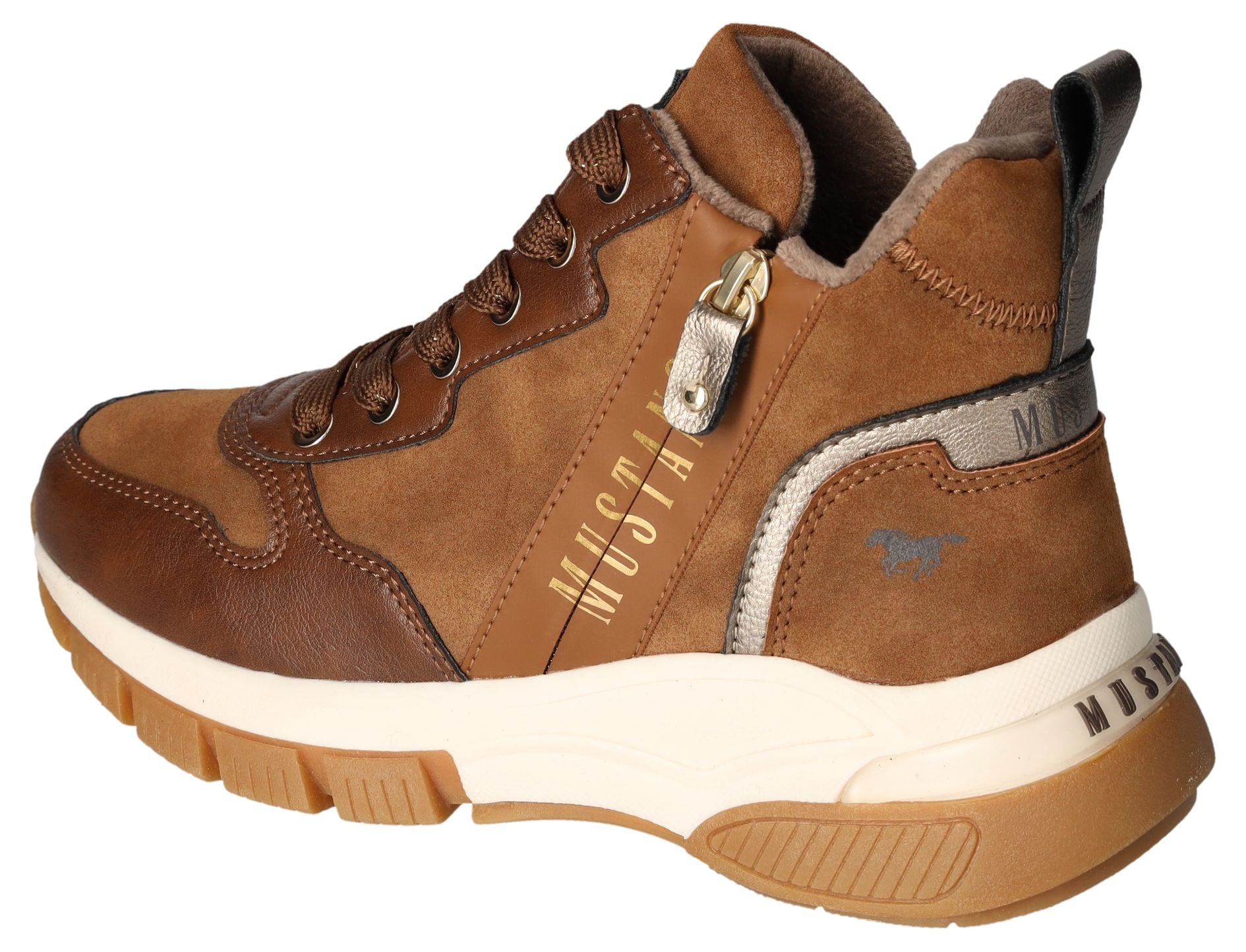 Mustang Shoes Schnürboots, High Top Sneaker, Stiefelette mit zusätzlichem Reissverschluss