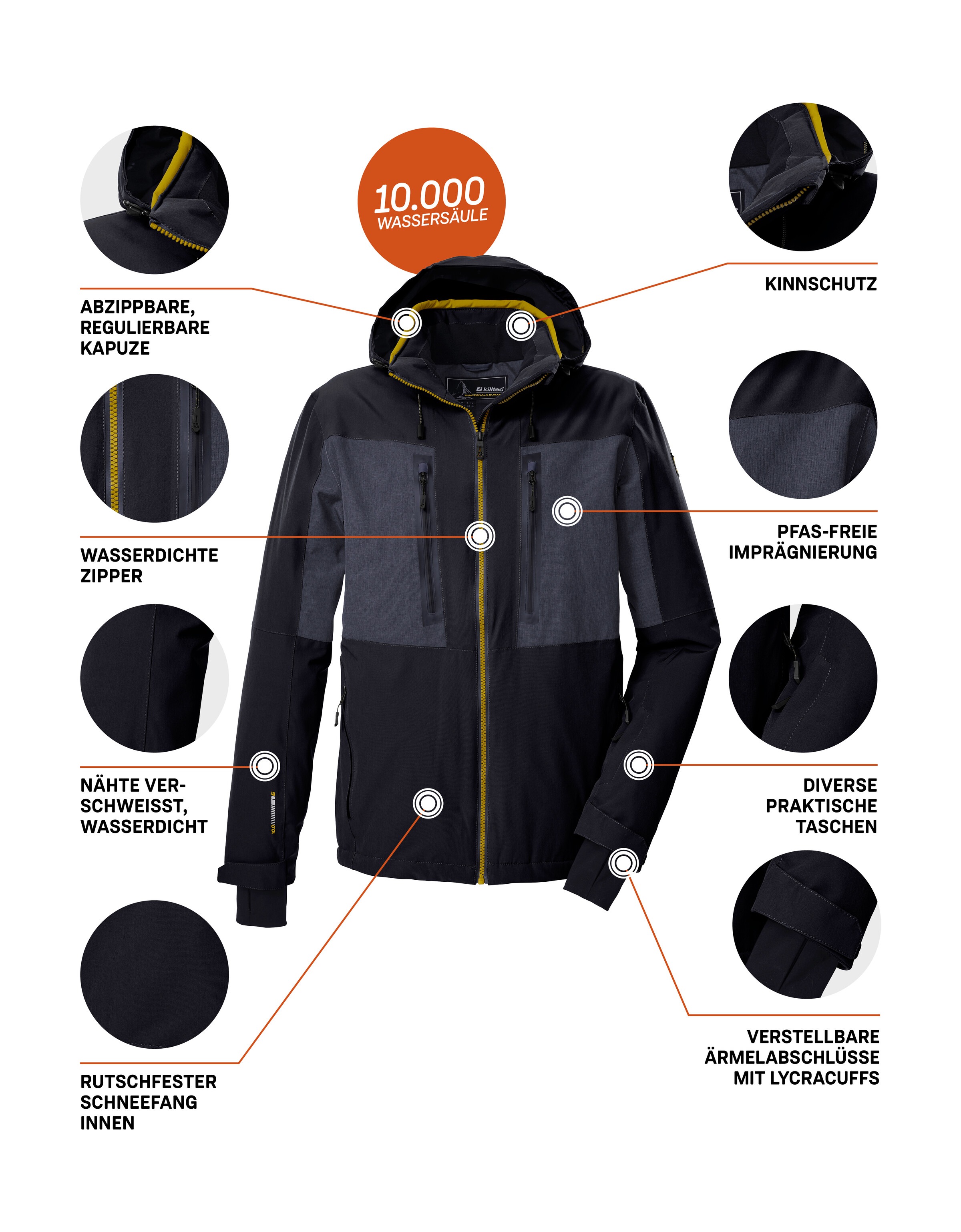 Killtec Skijacke »KSW 47 MN SKI JCKT« Herren Skijacke: wasserdicht, atmungsaktiv, abnehmbare Kapuze