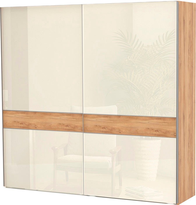 Image of GOODproduct Schwebetürenschrank "Gala, wahlweise mit oder ohne Spiegel, 230x65x224cm, FSC-zertifiziert" mit 12 Einlegeböden und 4 Kleiderstangen, UV lackiert, kratzfest, hochglänzend, Soft-Close Funktion