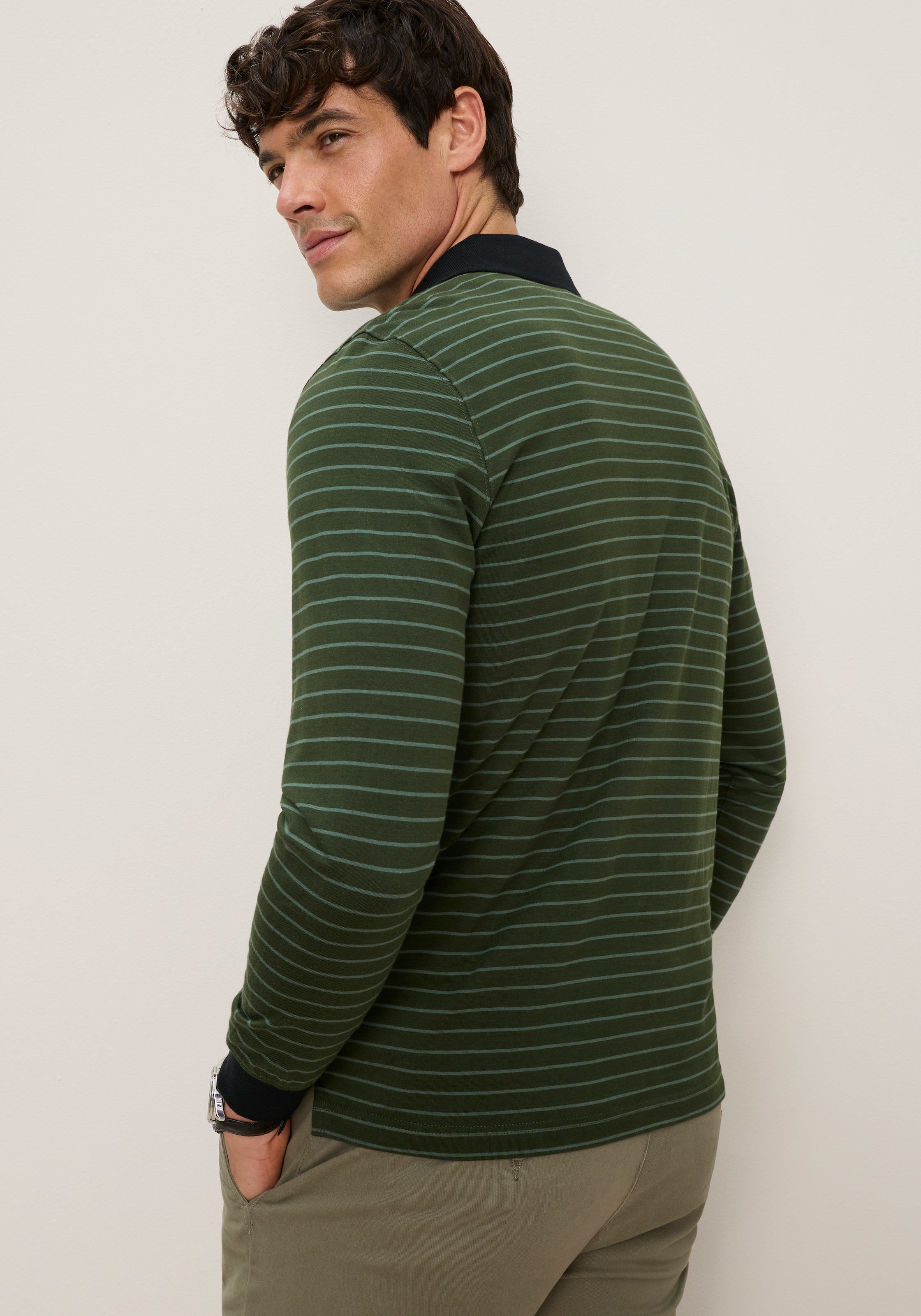 Man's World Polo coupe normale, manches longues, col polo, design rayé