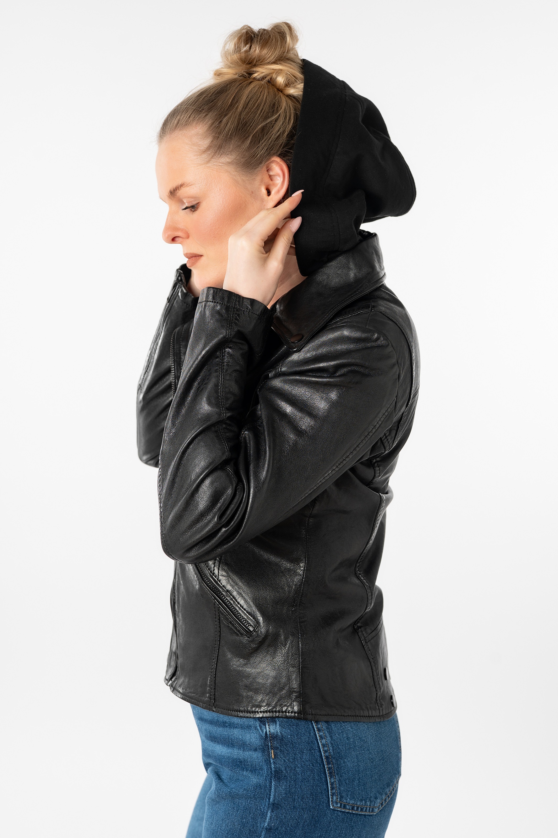 Mauritius Lederjacke »MWTary SF«, mit Kapuze, mit Jerseykapuze und Reverskragen, Slim Fit