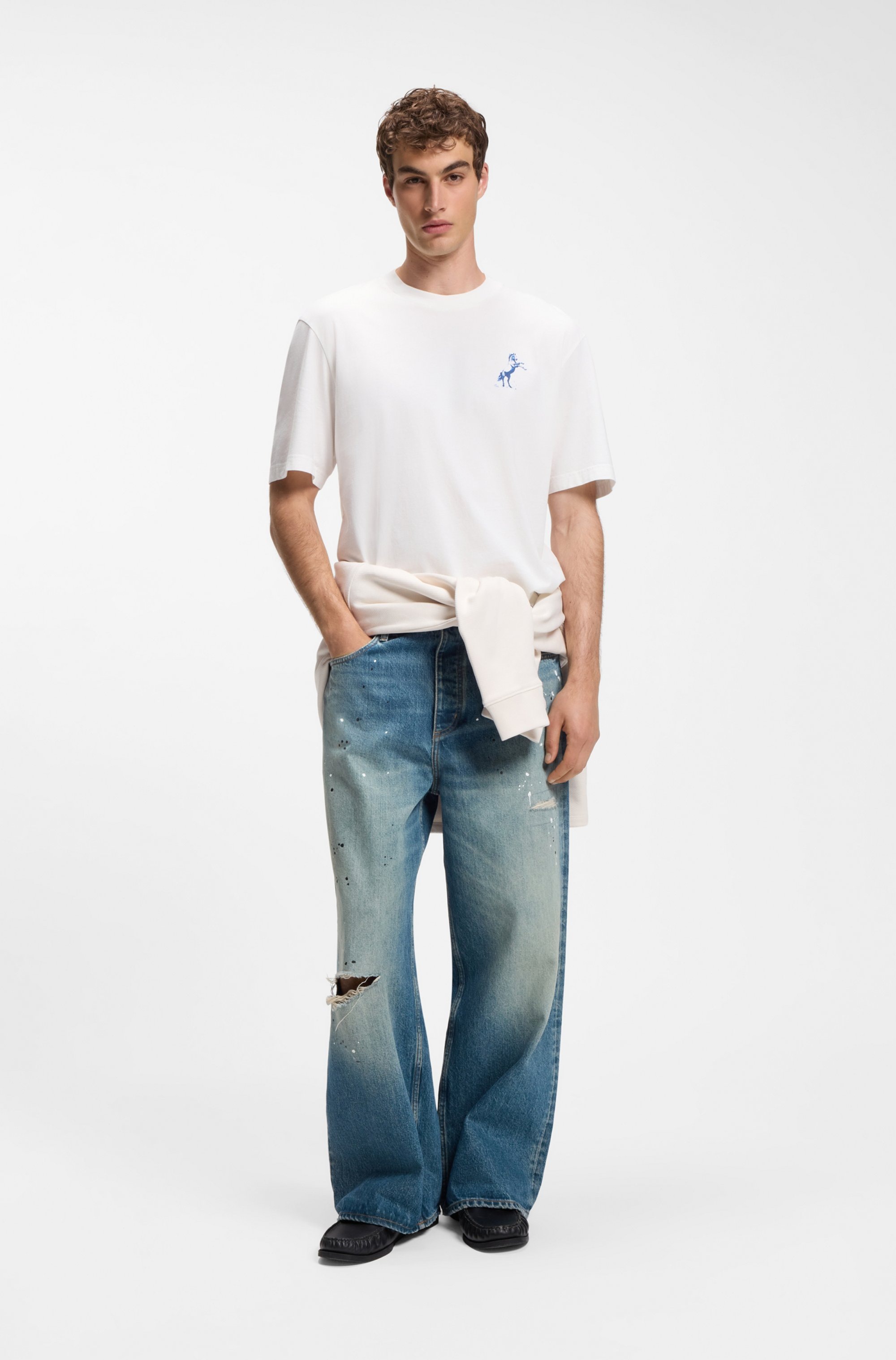 HUGO T-shirt »Noxwash« col rond, coupe régulière, coton pur