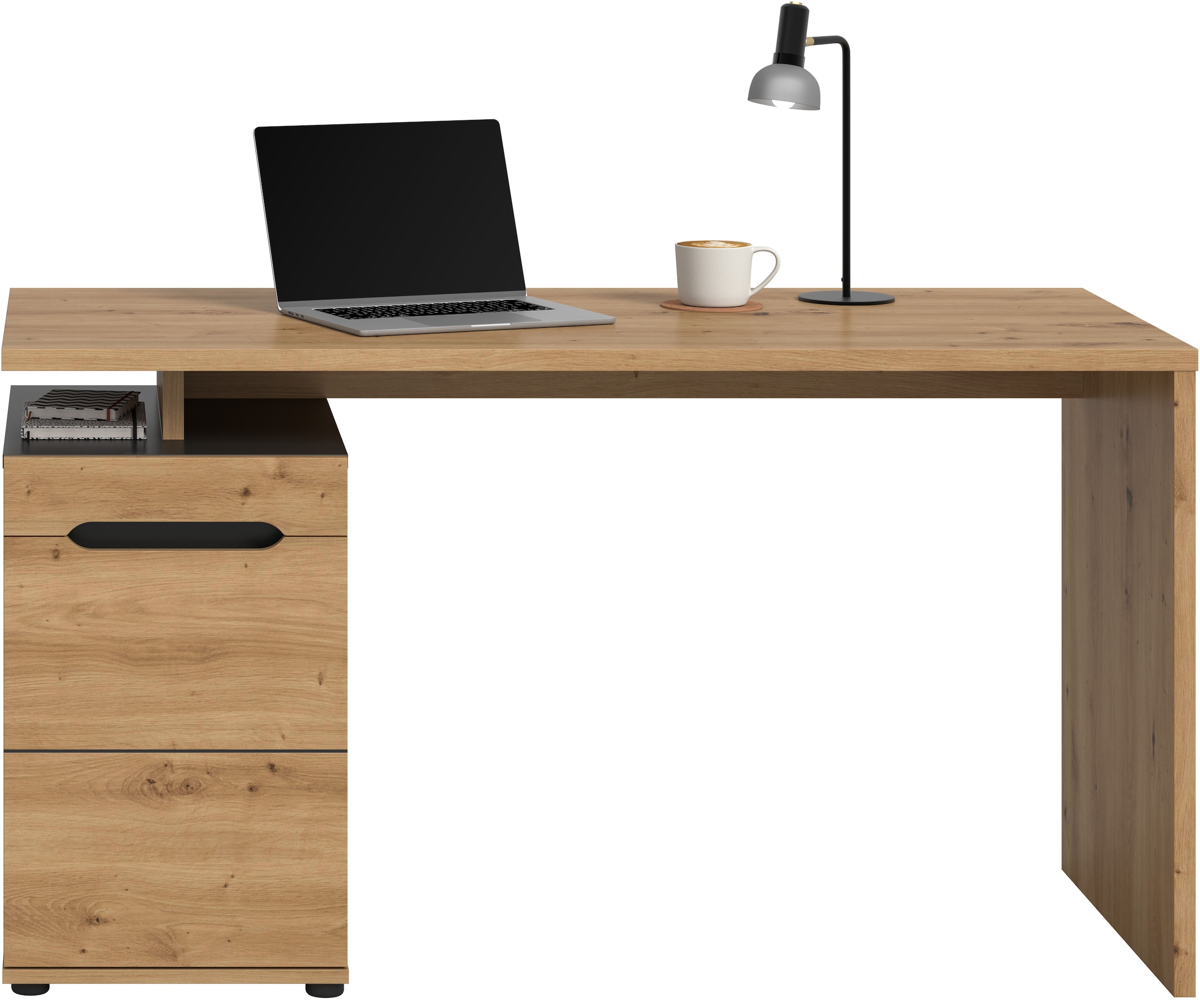 Image of Home affaire Schreibtisch "REHAT, Bürotisch, Computertisch, Laptoptisch" bietet viel Stauraum für sämtliches Büromaterial, grifflose Fronten, 1 Tür mit verstellbarem Einlegeboden, Breite: 138cm