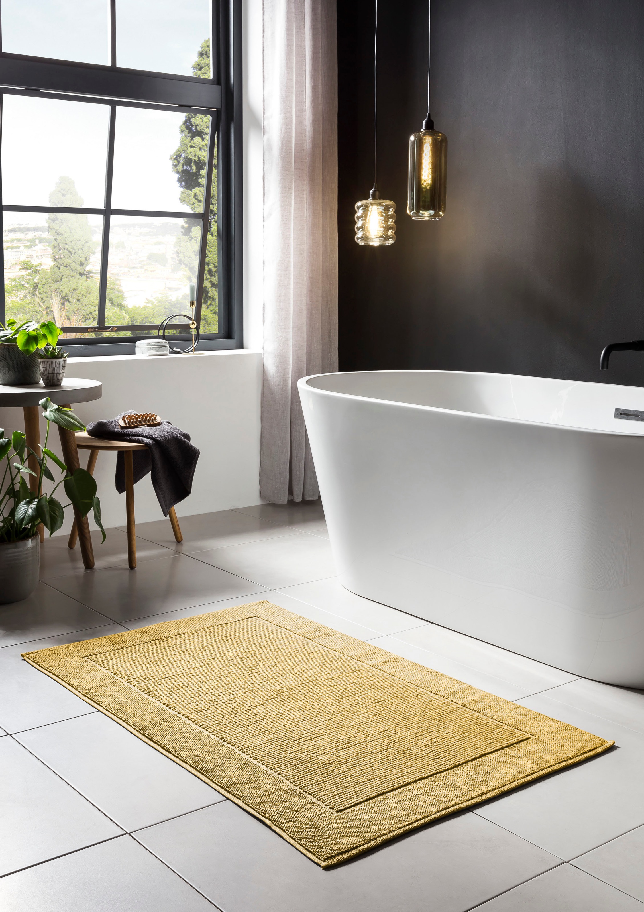 done.® Badematte »Damian«, fussbodenheizungsgeeignet, Badteppich, Uni-Farben, mit Bordüre, Hoch-Tief Effekt, reine Baumwolle
