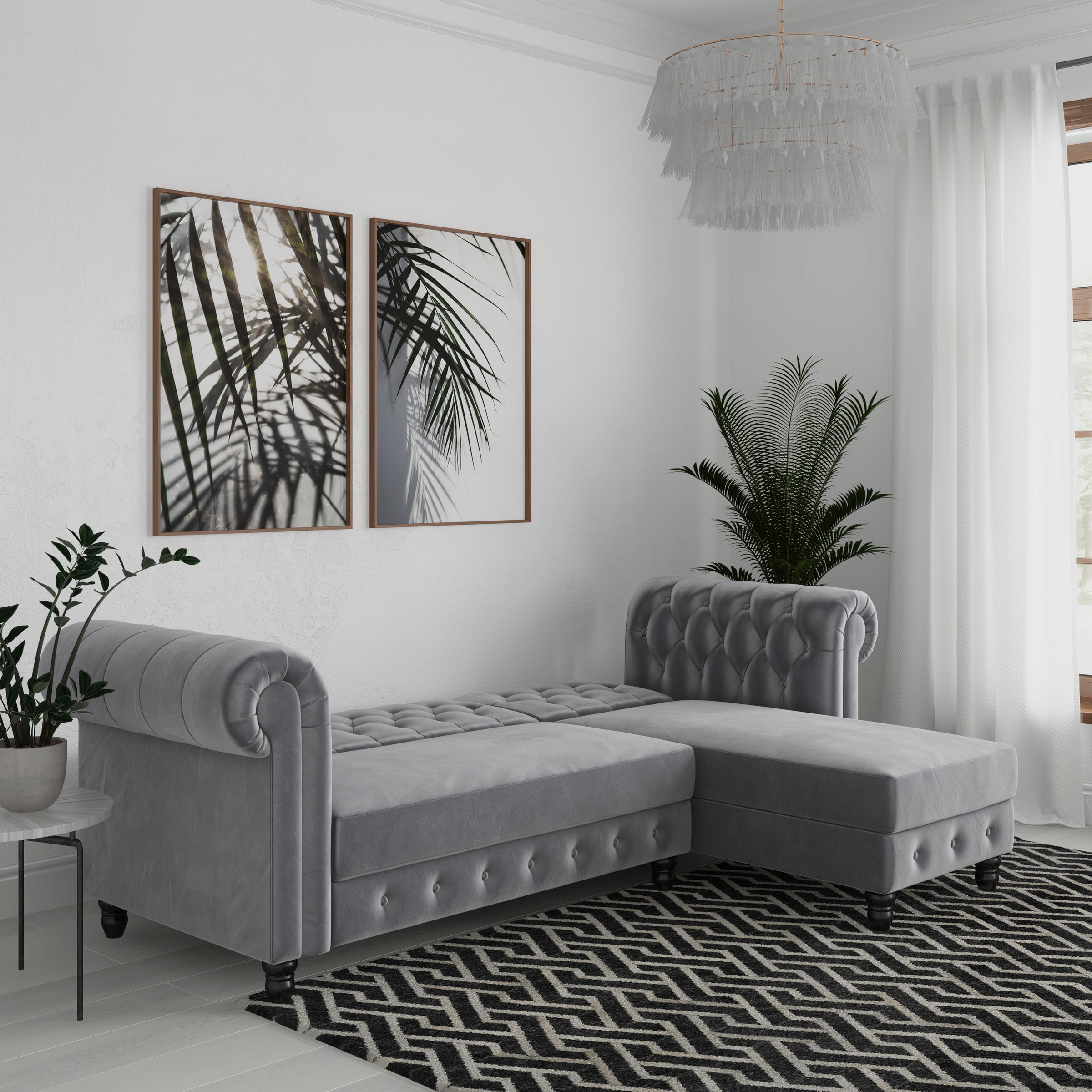 Dorel Home Ecksofa »Felix, L-Form, 241 cm (Liegefl.108x195 cm), Recamiere tauschbar,« verstellb. Rückenlehne, Bett-Funktion, Velours, Kunstleder, Vintage