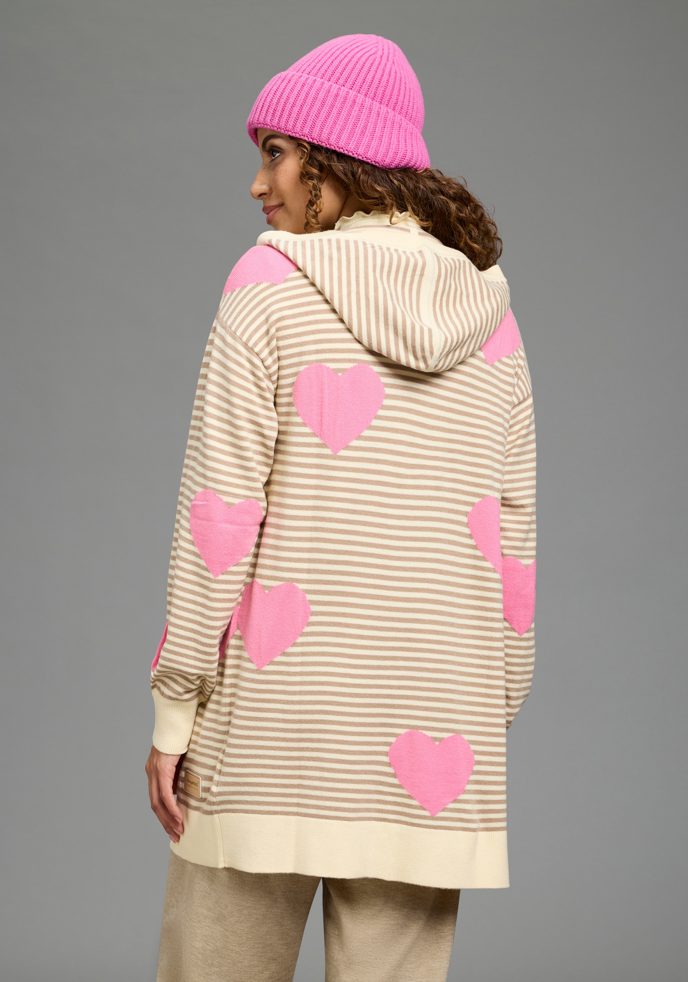 KangaROOS Cardigan à capuche longueur couvrant les hanches, en matière tricotée élastique