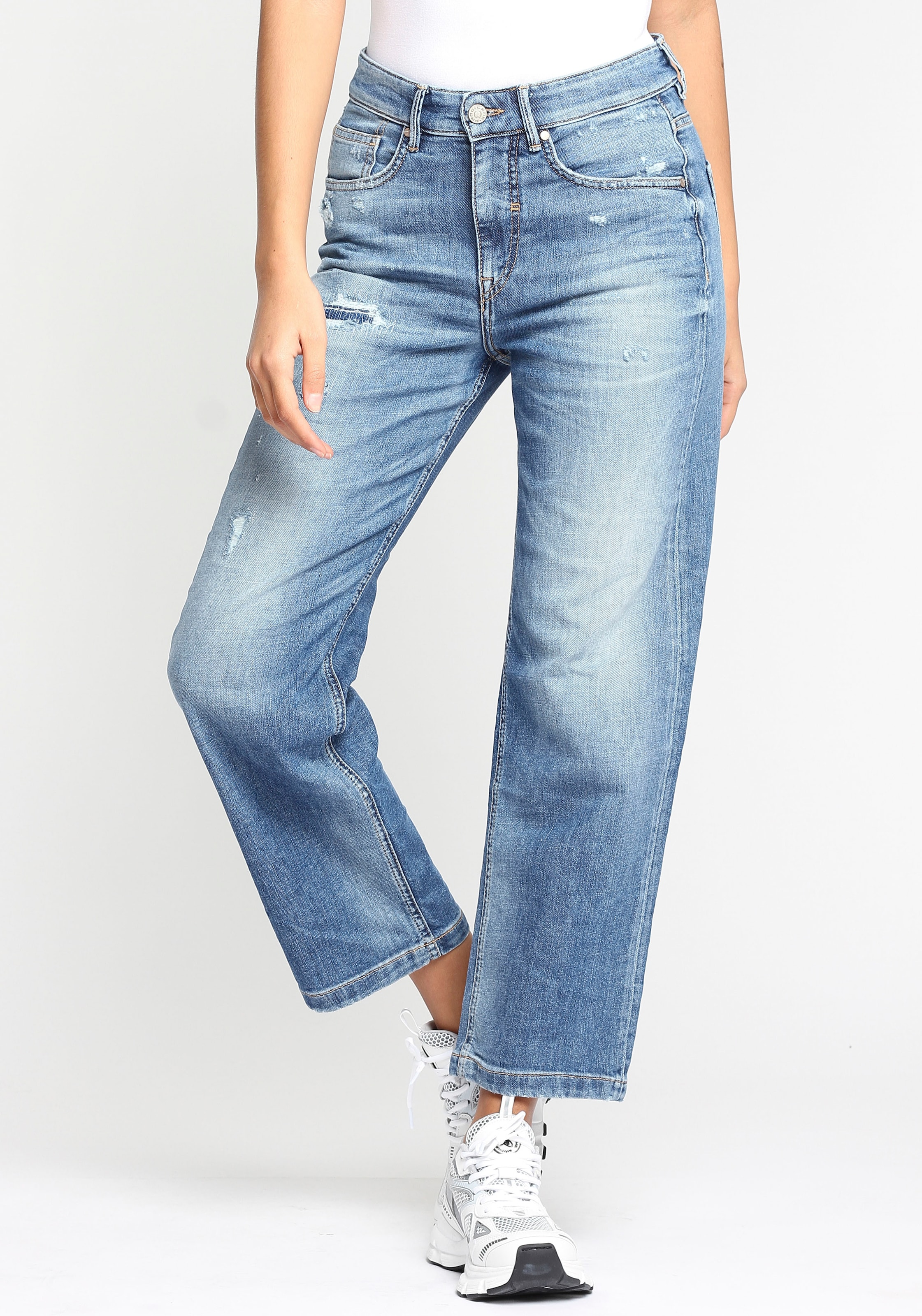 GANG Weite Jeans »94GLORIA«, in authentischer Waschung und leichten Destroyed Effekten