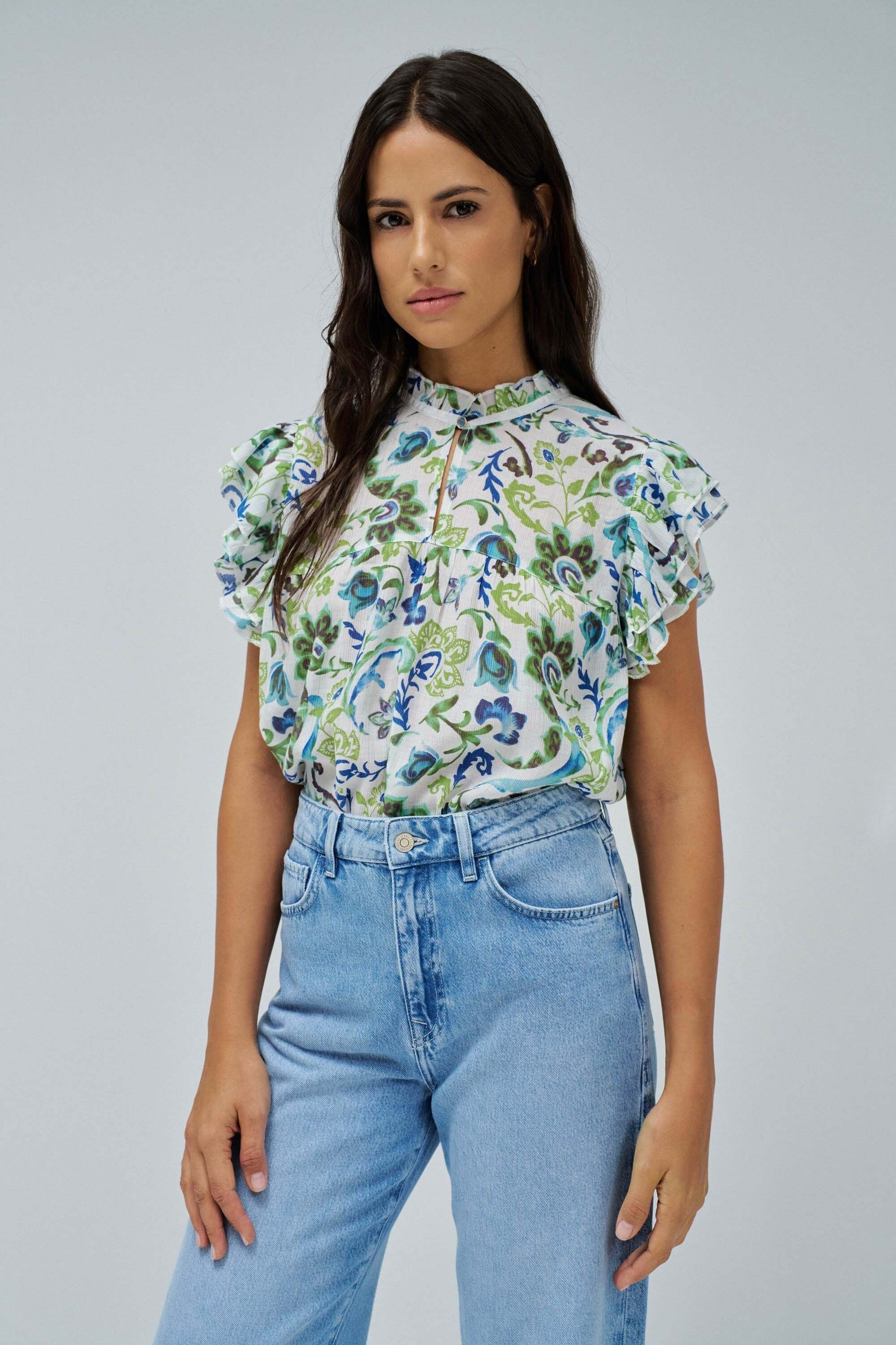 Salsa Kurzarmbluse »Salsa Jeans Kurzarmbluse Ruffled Detail Print Blouse«